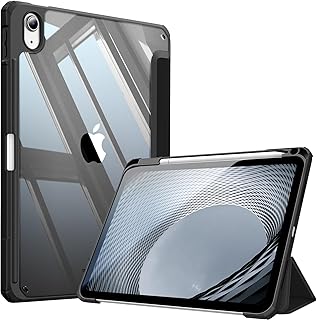 جراب حماية هجين متوافق مع اي باد الجيل العاشر 2022 (10.9 بوصة) بتصميم نحيف للغاية وغطاء شفاف مقاوم للصدمات مع حامل قلم مدمج بخاصية التنبيه/النوم التلقائي من فاينتي، أسود