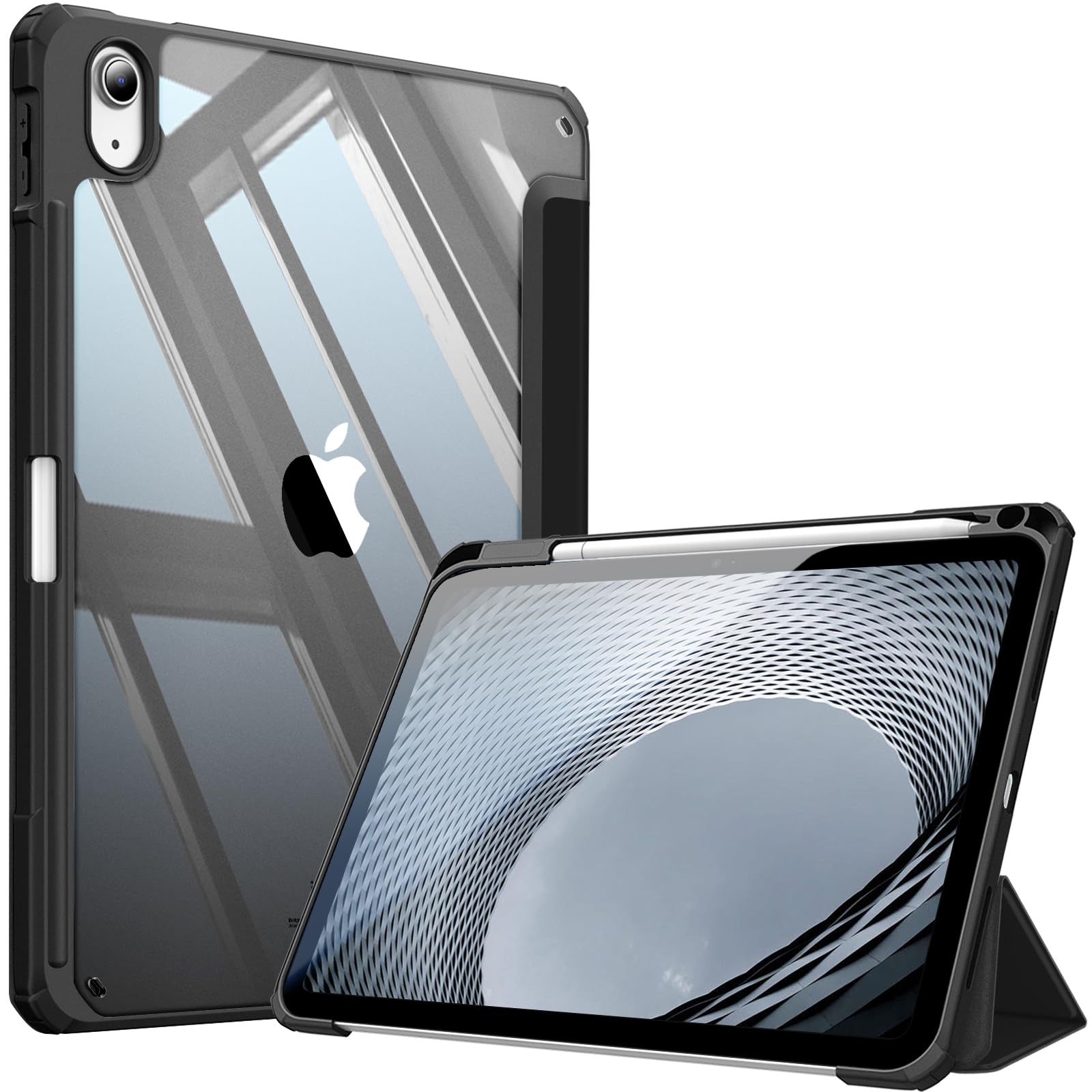 Fintie Hybrid Hülle für iPad (A16) 11 Generation 11 Zoll 2025, iPad 10 Generation 10.9 Zoll 2022 mit Stifthalter - Stoßfeste Schutzhülle mit transparenter Hartschale auf der Rückseite, Schwarz