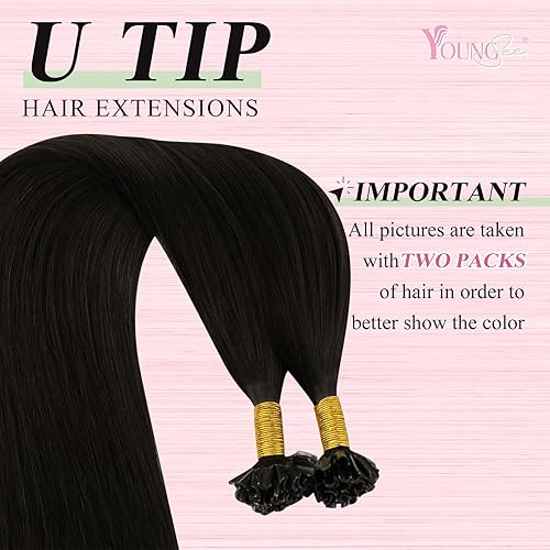 Miniatura 2 de YoungSee Extensiones de cabello humano real con puntas en U, color marrón oscuro, con punta en U, extensiones de cabello humano con queratina, 18