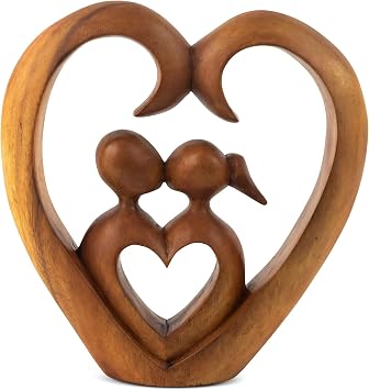 G6 Collection Wooden Handmade Abstract Sculpture Statue - Hand Carved Suar Wood Heart and Soul Figurine - Romantic Anniversary Wedding Gift - Modern Art Home Decor Accent for Shelf - 8 inch