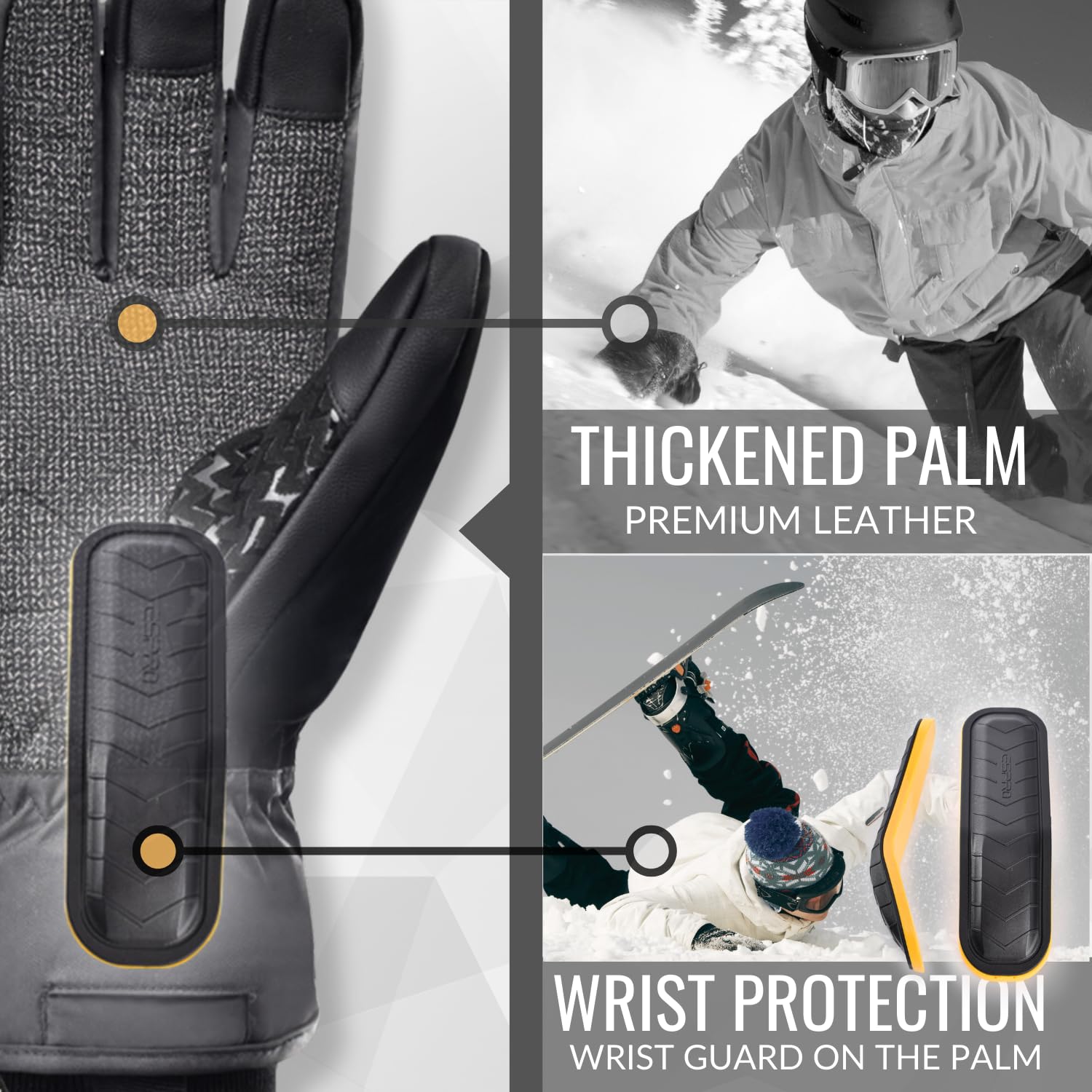 Devembr Skihandschuhe mit Handgelenkschutz Touchscreen Snowboardhandschuhe