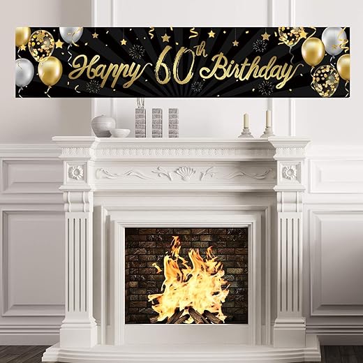 Happy 60th Birthday Banner Sign Gold Glitter 60 Years Birthday Party Decorations Supplies Anniversary Celebration Backdrop