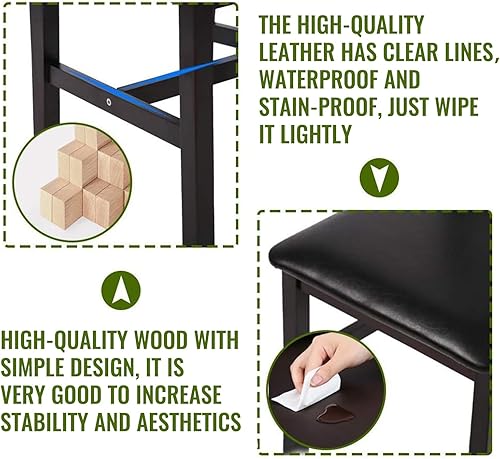 Miniatura 5 de FDW | Juego de mesa de comedor de madera maciza de 5 piezas para 4 | Marrón | Mesa de cocina de pino con sillas tapizadas | Diseño que ahorra