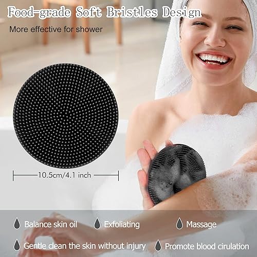 Miniatura 3 de INNERNEED Cepillo de ducha de silicona suave de grado alimenticio, con cepillo de limpieza facial de mano, con cepillo de champú masajeador de cuero