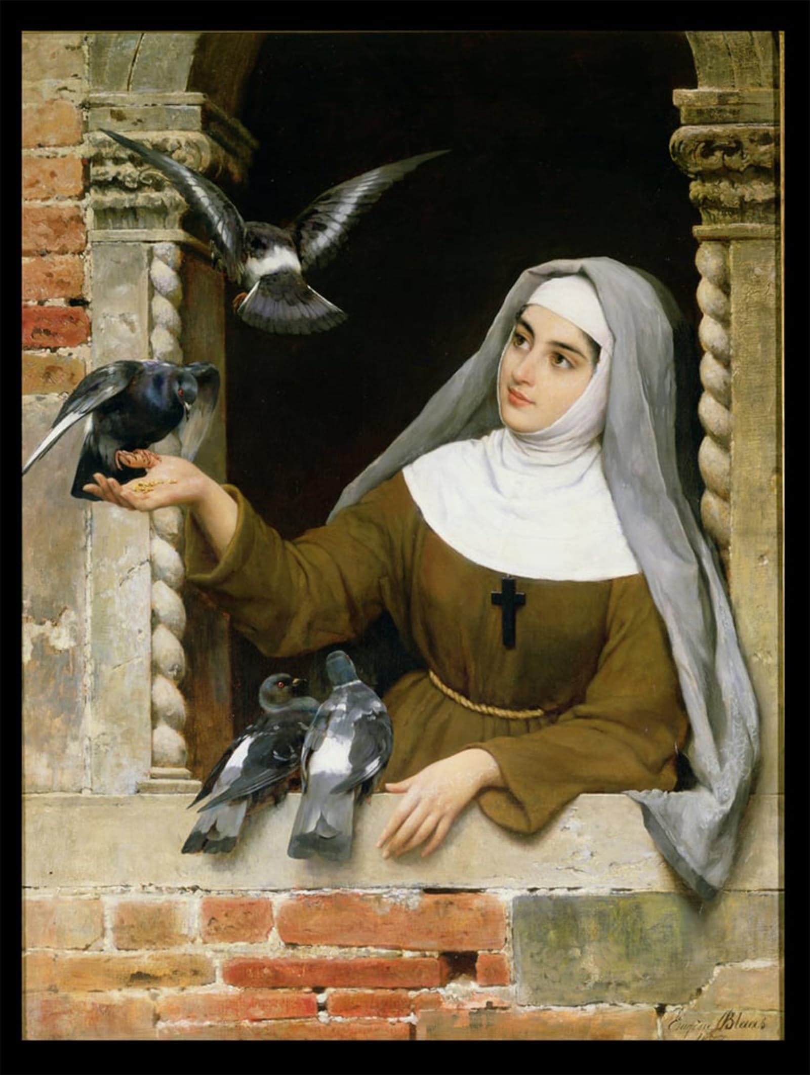 ARTXLXXBN Famous Painting Canvas Artwork Graffiti Print Feeding the Pigeons by Eugen Von Blaas Portrait Canvas Image for Home Decor 60x90cm