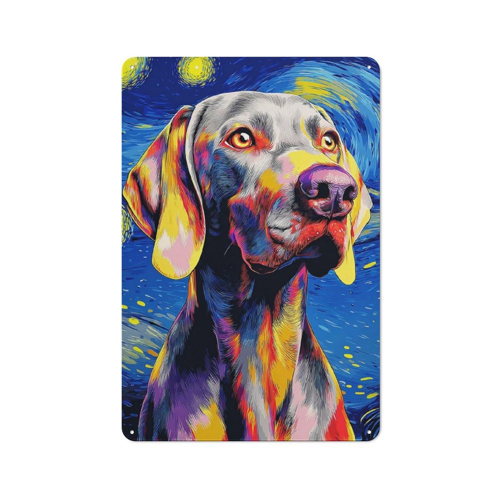 Junmoney Colorful Dog Portrait Artwork -2 30X20cm Rustic Metal Plaque With For Café Or Restaurant, For Themed Interiors In Cafés And Restaurants