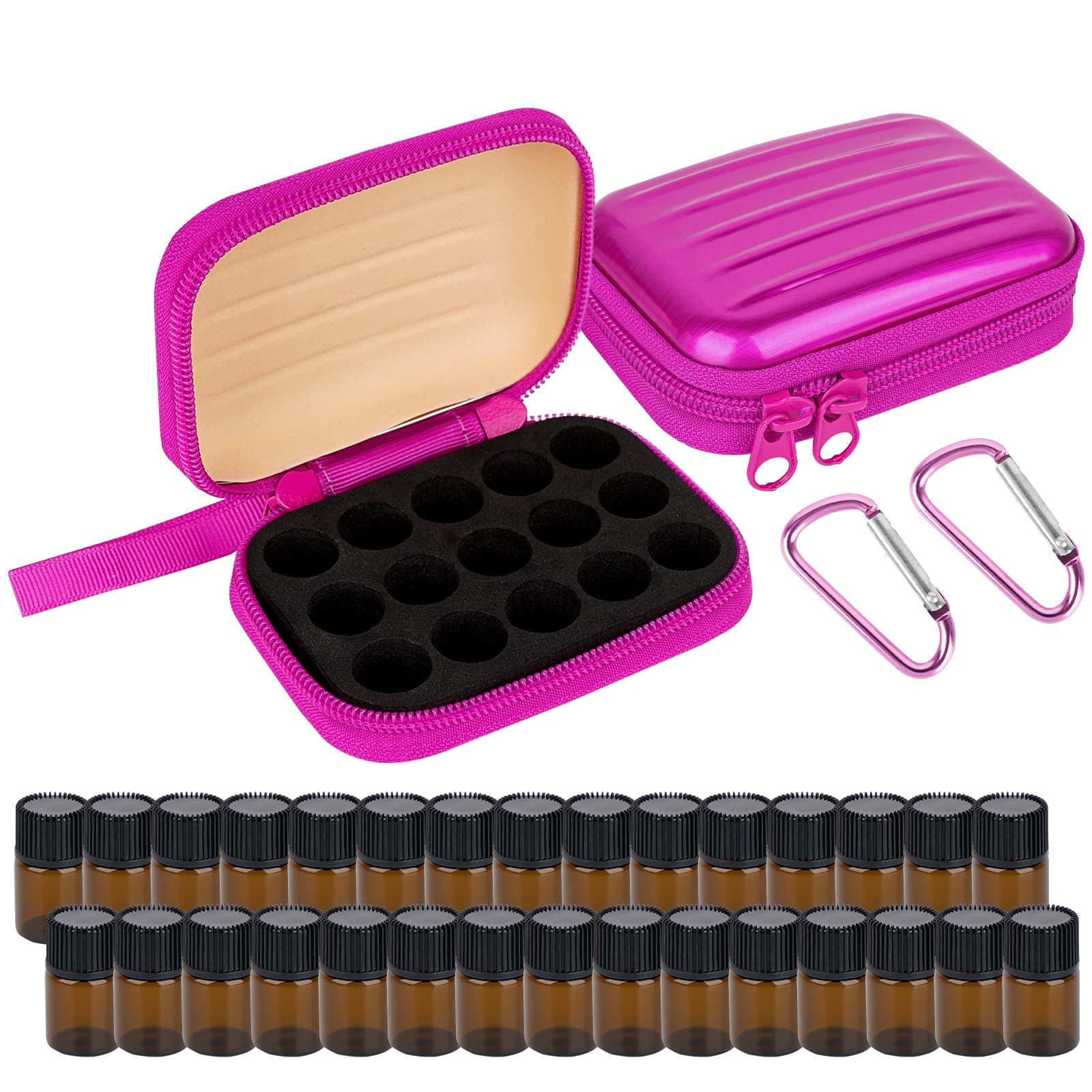 Biiange 2Pcs Mini Essential Oil Bottle Case with 30 Empty 2ml Vials, Travel Storage Organizer Box for Essential Oils, Compact Aromatherapy Holder for