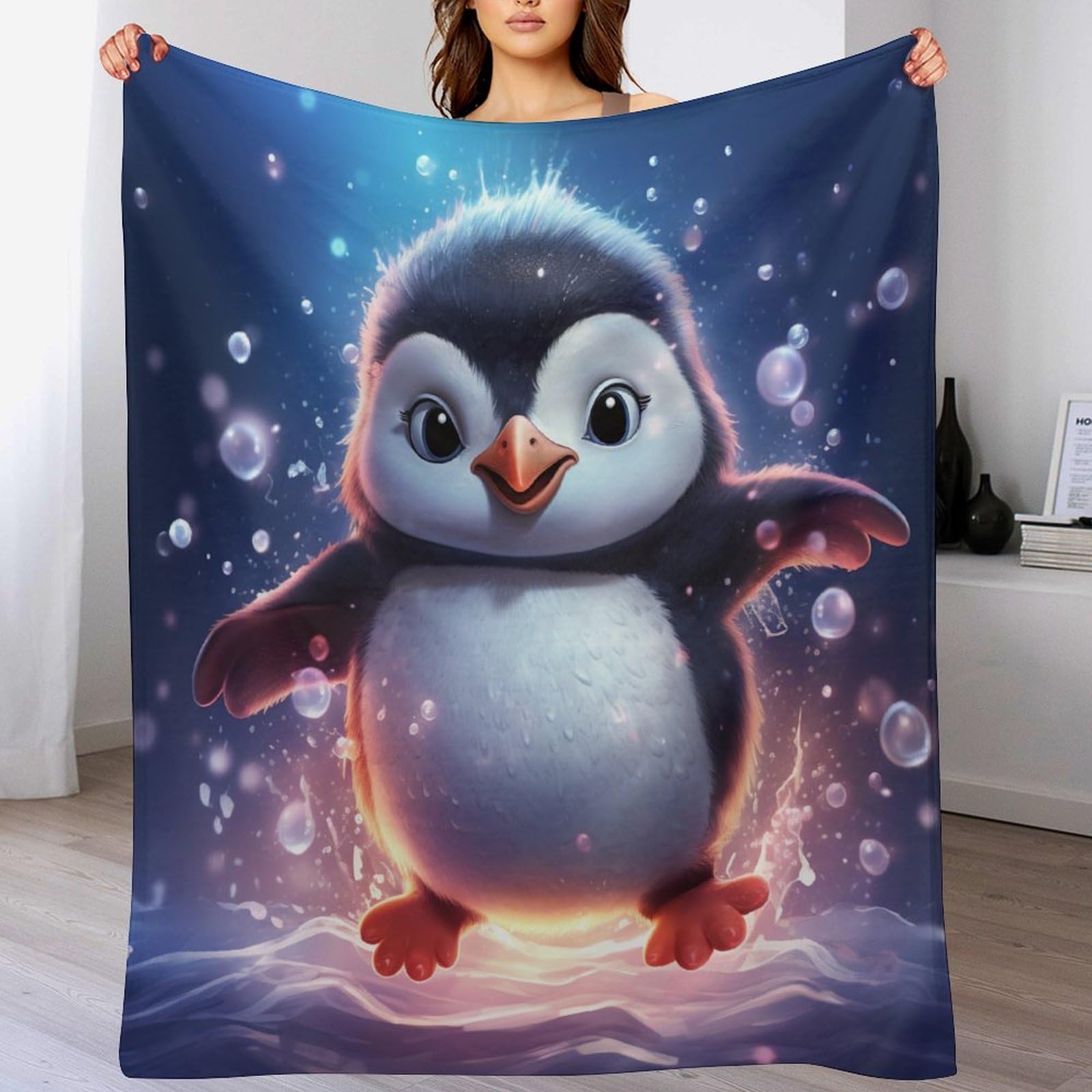Couverture polaire en flanelle pingouin 180x200 cm pour grand lit et canapé