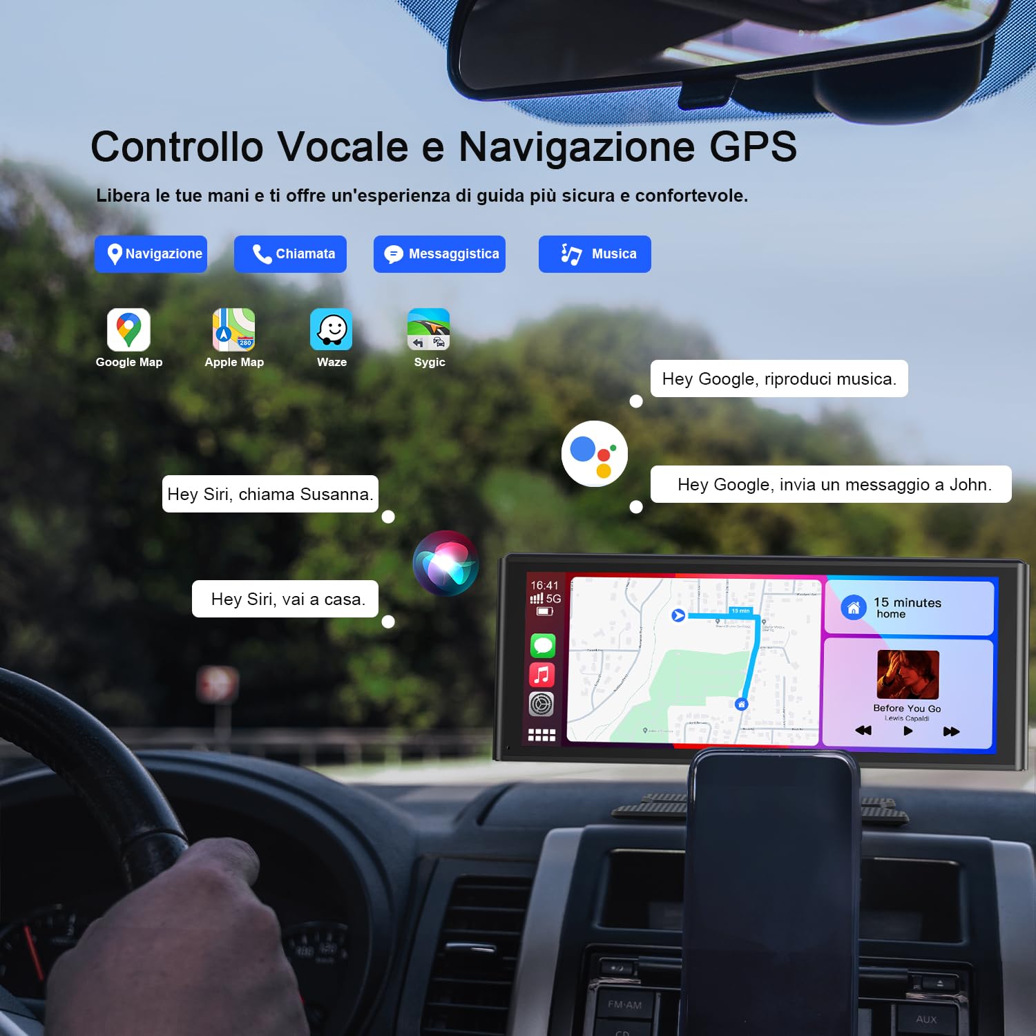 Avylet Carplay Wireless Andriod Auto, schermo per auto IPS 9.26" con telecamera di backup, Stereo Auto con navigazione GPS, controllo vocale, schermo touch, Bluetooth, Mirror Link, FM, AUX