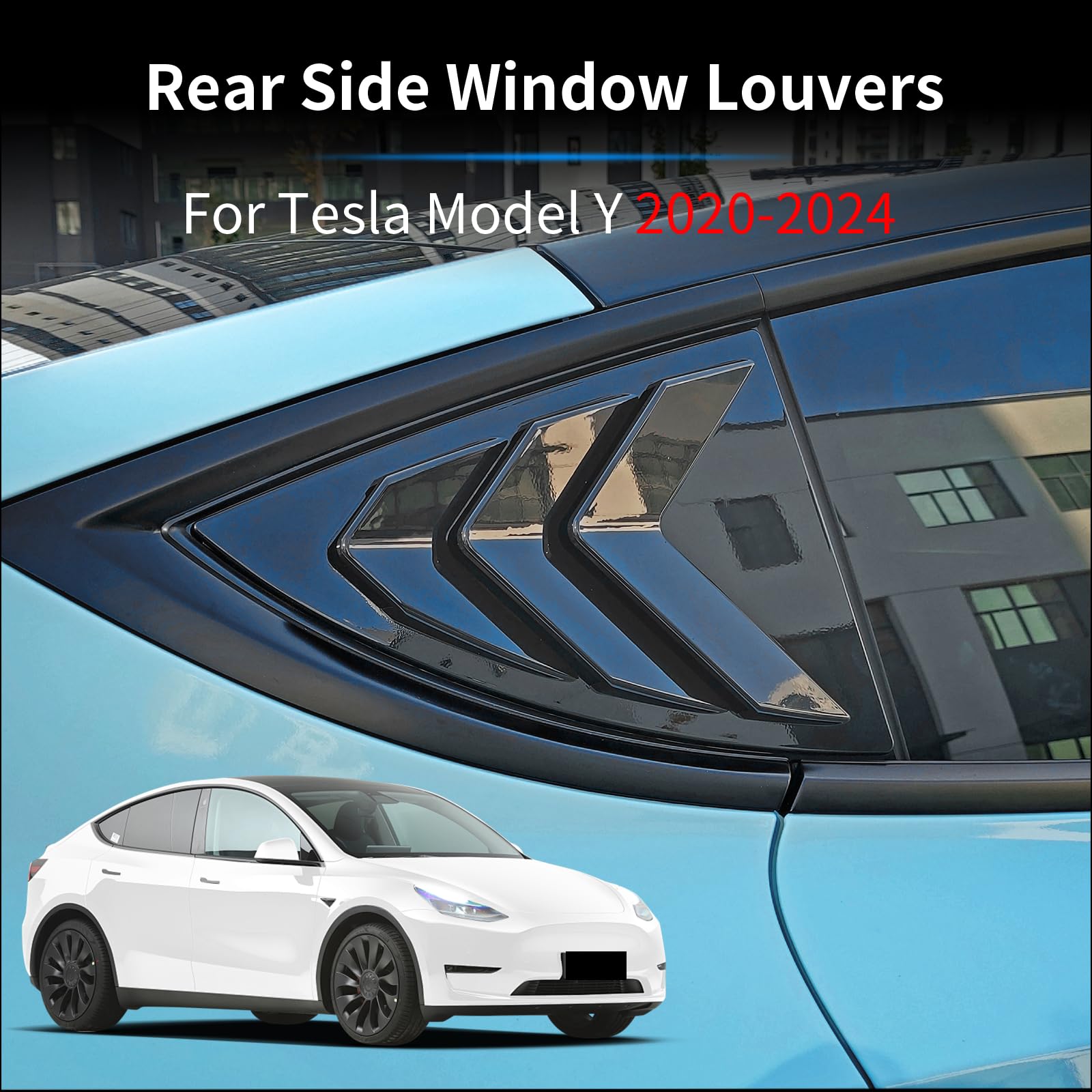 Axinda Rear Window Louvers Compatible with Tesla Model Y 2020-2024 Sunshade Exterior Side Air Vent Scoop Shades Cover Blinds 2PCS(Glossy Black)