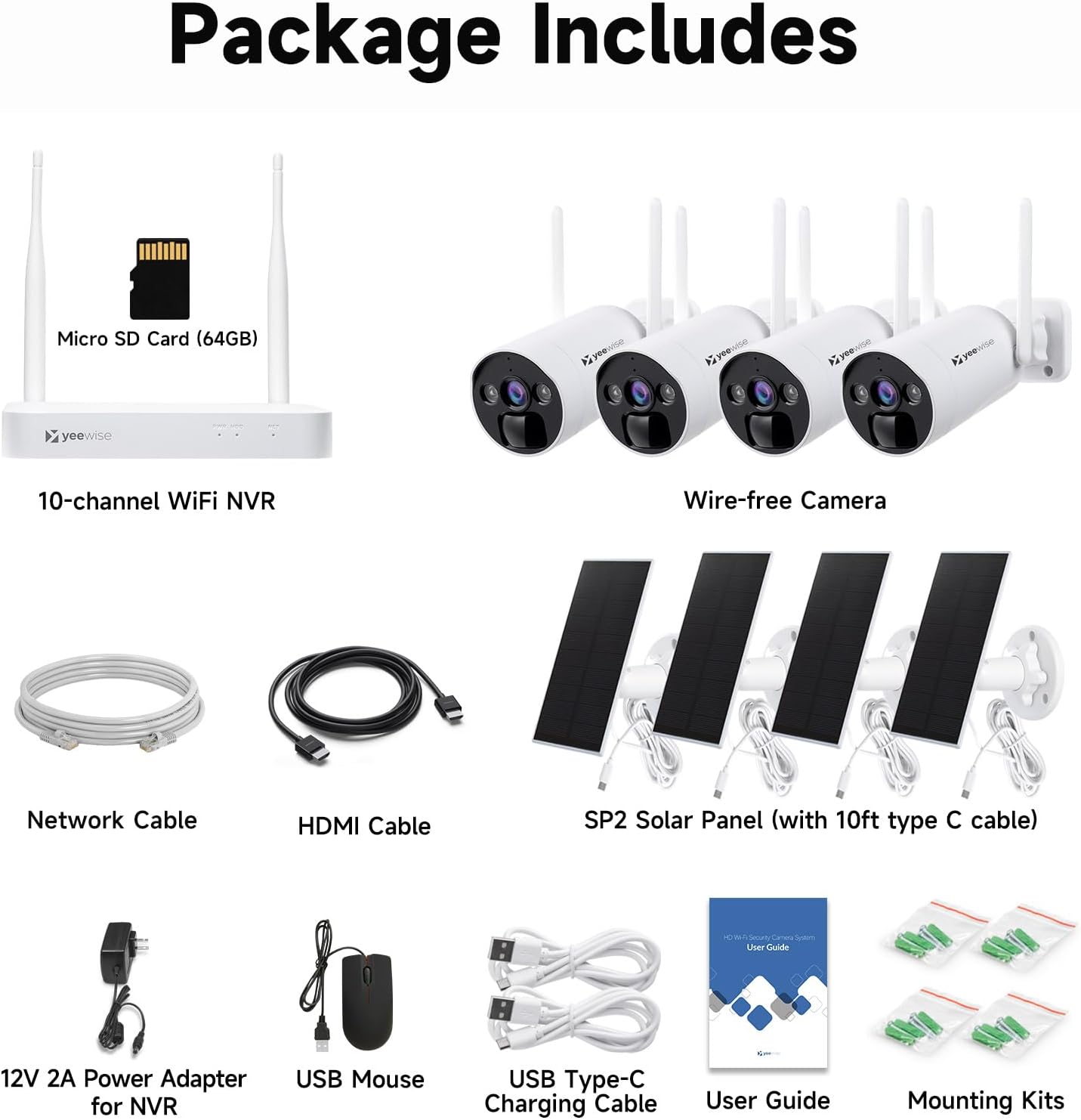 Yeewise 2K Wireless Solar Security Camera System (4 Camera Bullet)