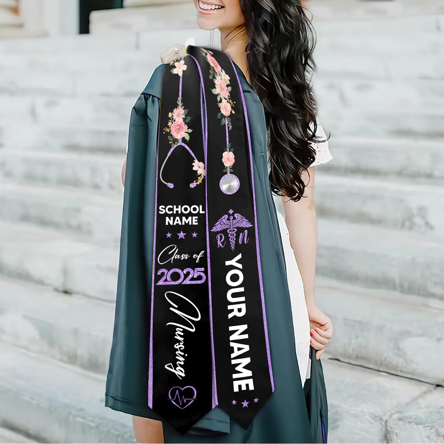 Customized Nursing Graduation Stole/Sash, RN Nurse Stole Graduate 2025, Class of 2025 With Medical Logo Grad 5