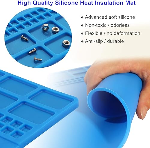 Miniatura 7 de Alfombrilla de silicona resistente al calor de alta calidad de 932 F, tapete de reparación magnética azul para teléfono celular, reparación de