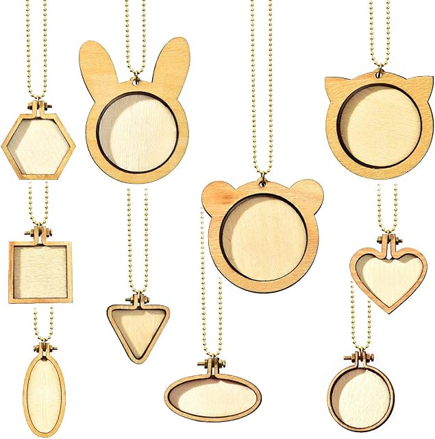 Pajaver Mini Cross Stitch Hoops, 10 Pcs Wooden Ring Embroidery Hoops Set, Small Sewing Kit Frame for DIY Cross Stitch Necklace Pendant Needlework Art Craft