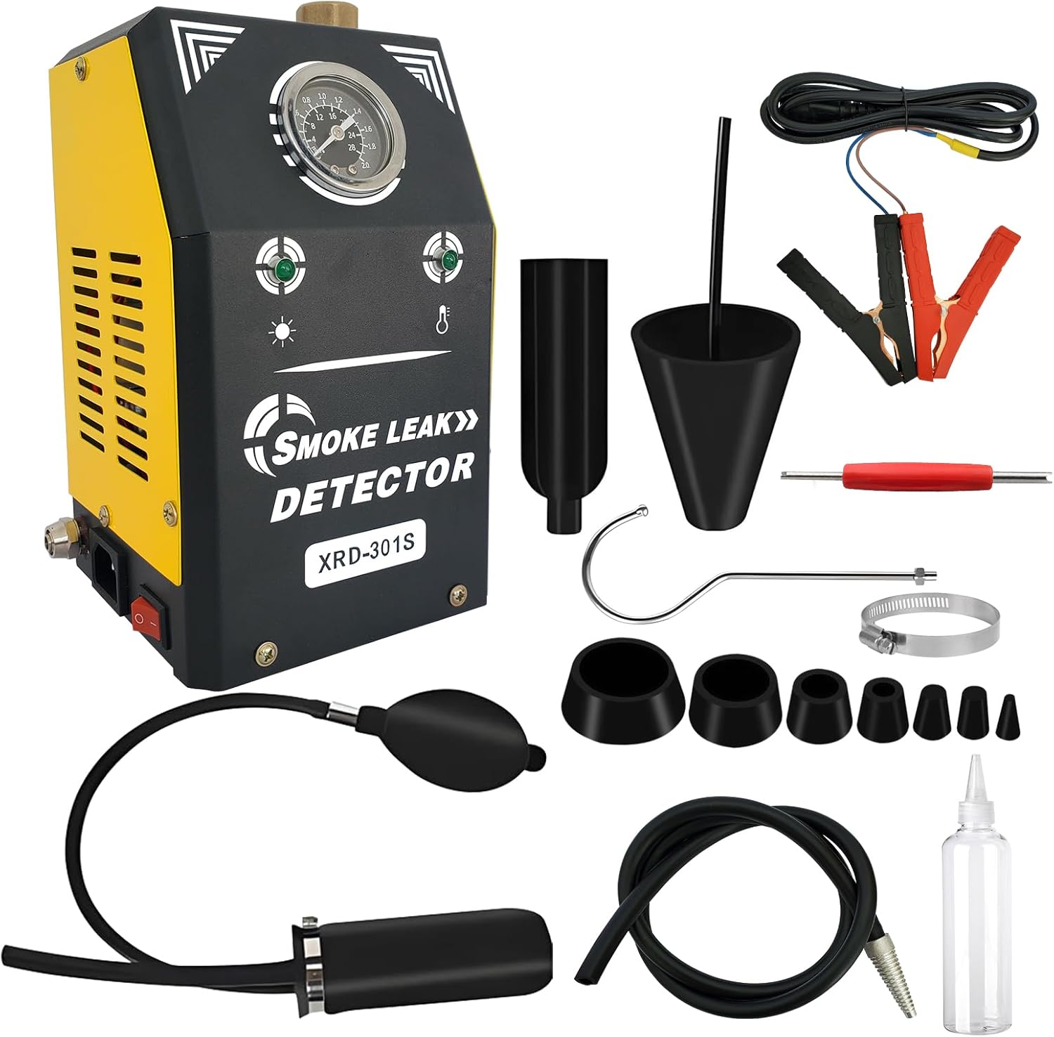 Automotive Smoke Machine with Built-in Air Pump and Pressure Gauge, Adjustable Pressure - 12V DC EVAP Smoke Machine for 12V Cars, Motorcycles, Trucks, Boats & ATVs