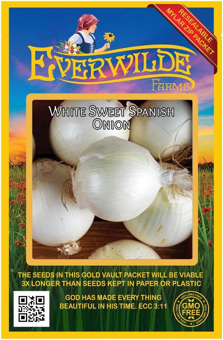 Everwilde Farms - 1 Lb White Sweet Spanish Onion Seeds - Gold Vault