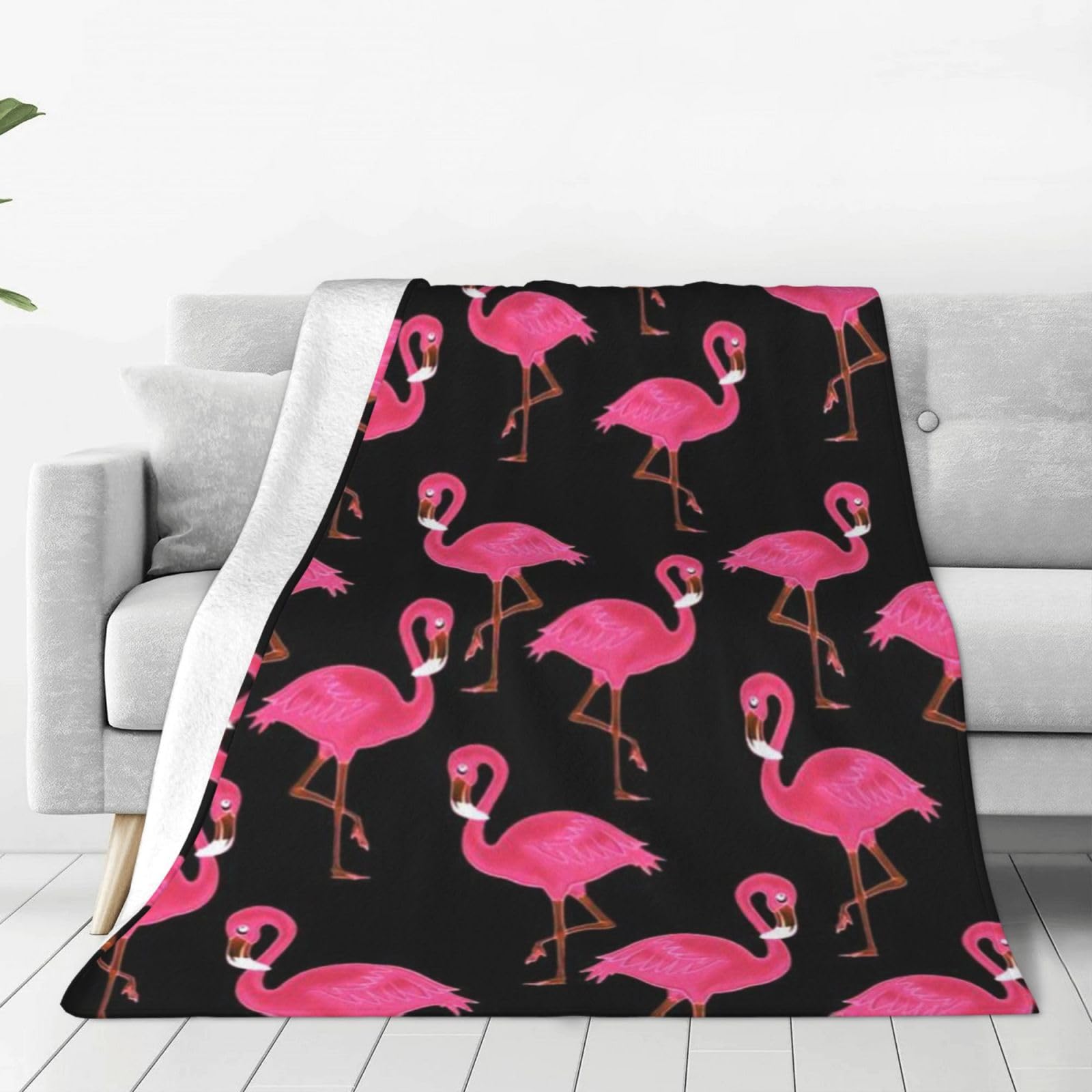 Plaid lit et canapé : couverture chaude imprimé flamants roses 127cm