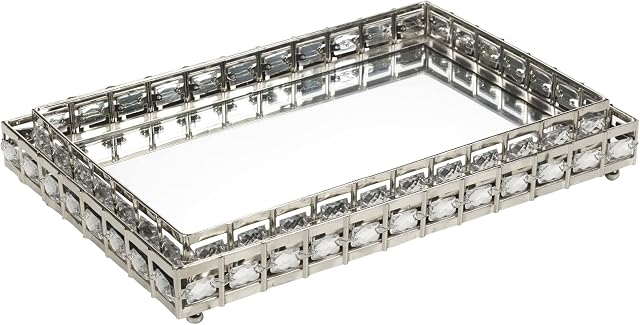 Rectangle Or Round Sparkly Silver Mirror Nesting Tray Set Candle Decorative Centerpiece Gift (2pc Rectangular Set)