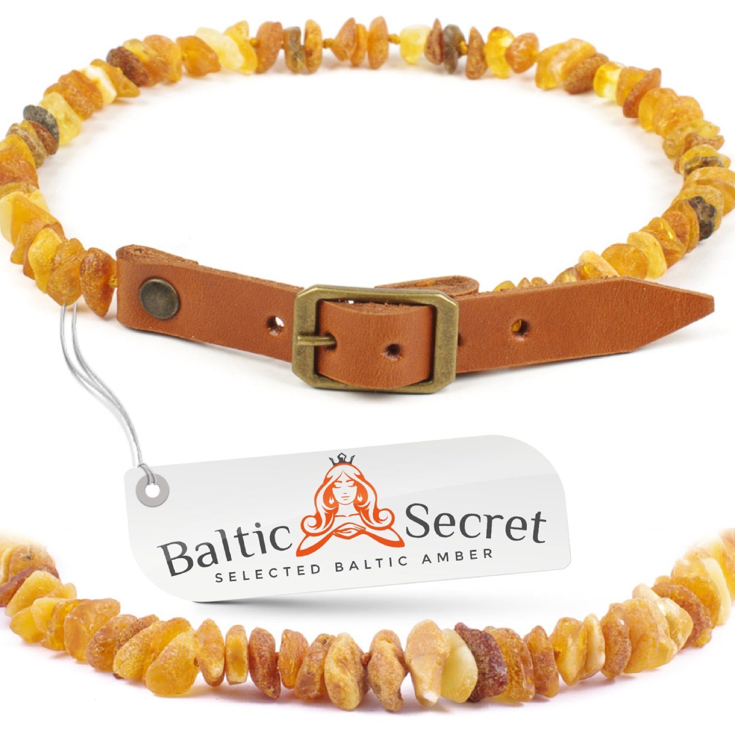 Dog Amber Collar - Natural Amber Necklace for Large, Small, Medium Dogs, Cats - Organic Hancrafted Cat Collars for Puppy - Premium Pet Jewelry (23.6-