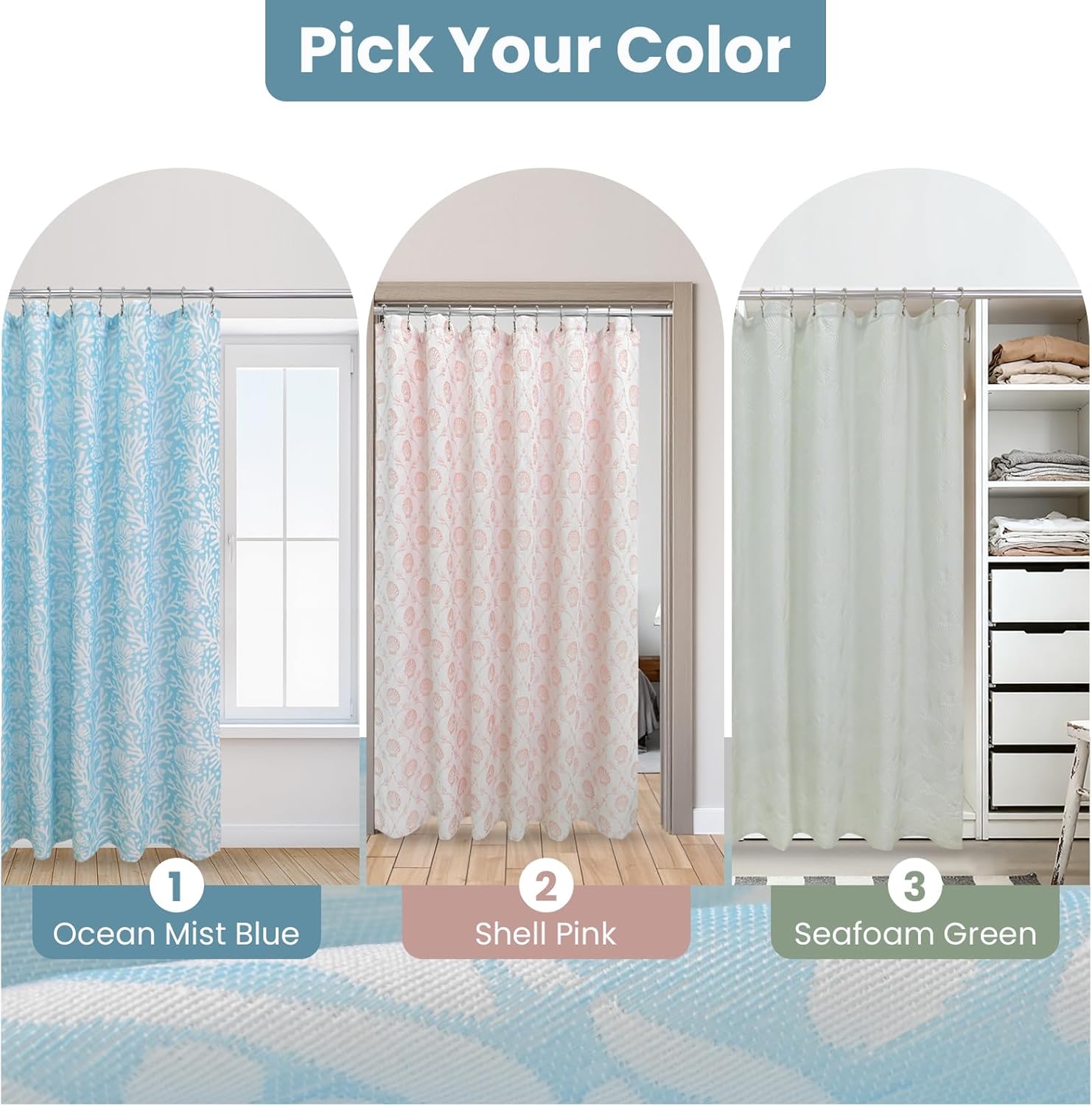 Coastal Loft Series Matelassé Jacquard Shower Curtain, Soft Touch, Metal Hooks, Detachable Liner & Weighted Magnets, Water-Repellent Bath Curtain (Ocean Mist Blue, 72"W x 72"L(Pack of 1))