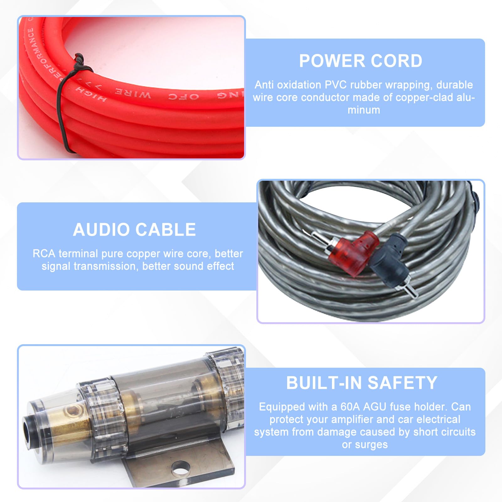 4 Gauge Verstärker Verkabelungsset, 2000W Komplettes All-in-One Auto Audio Amp Installationsset mit RCA & Sicherung, Schnellanschluss für Radio, Subwoofer & Lautsprecher