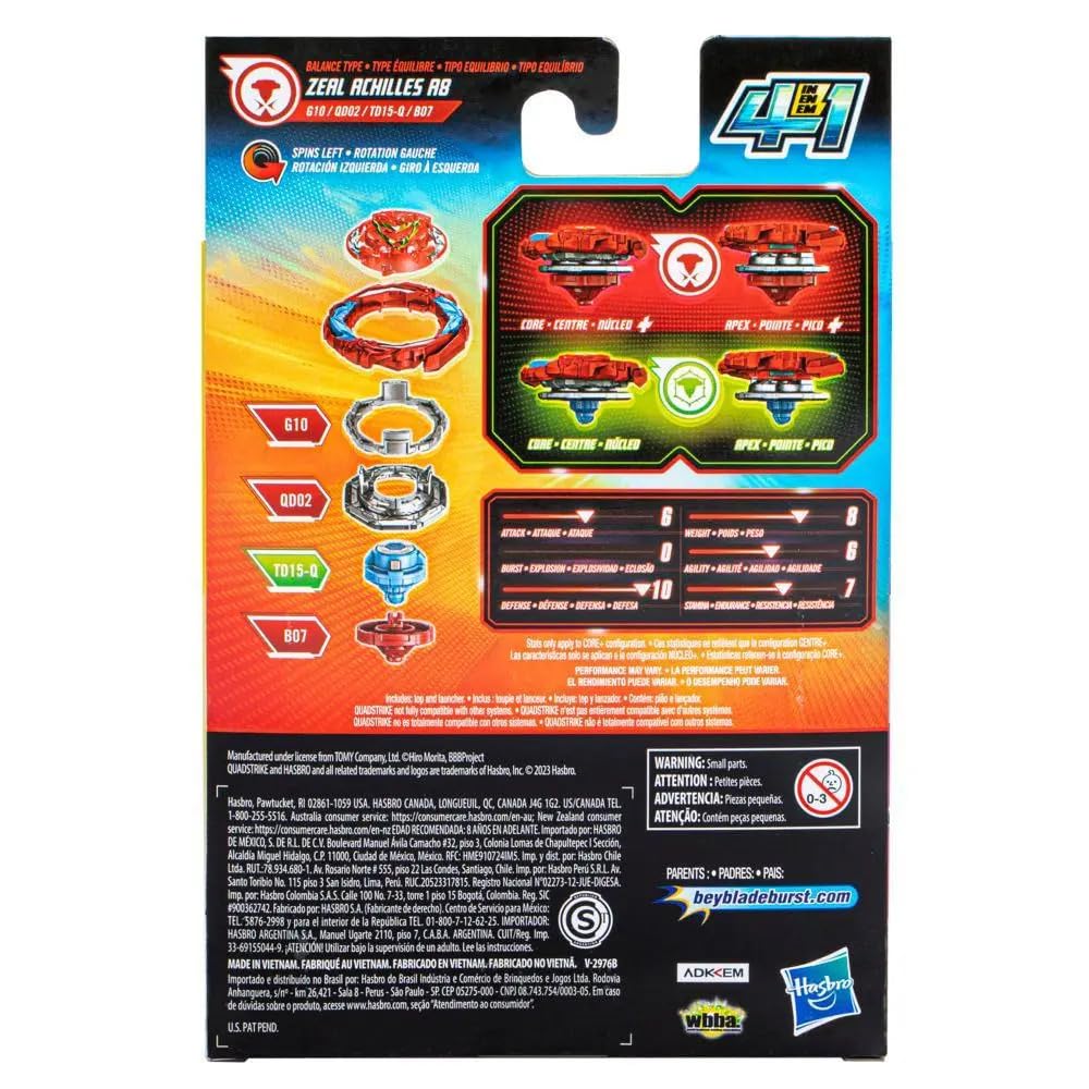 Beyblade, Pião e Lançador Burst QuadStrike Zeal Achilles A8