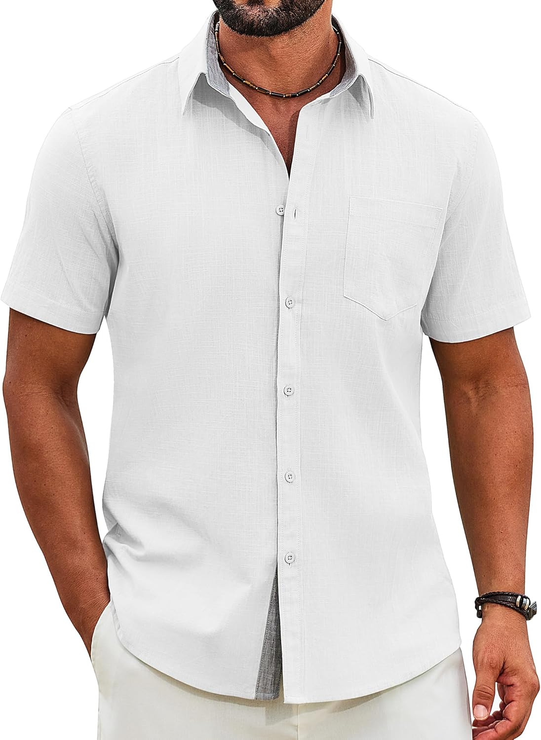 COOFANDY Men's Button Down Shirts Short Sleeve Casual Cotton Shirts Summer Beach Wedding Shirt with Pocket