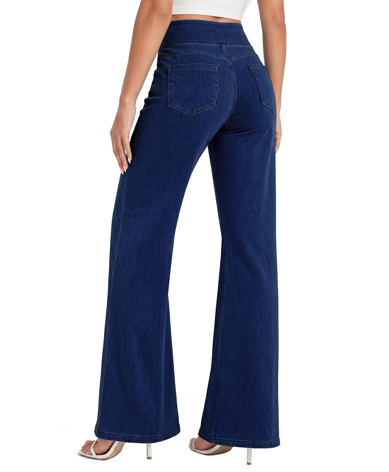 LaiEr Jeans a Gamba Larga da Donna,Vita Alta,Modellante sulla Pancia,Taglio Dritto e Ampio,Alta Elasticità Baggy,Senza Sbiaditure,Adatto per Tempo Libero,Yoga e Fitness,Jeans Elastici a Gamba Larga