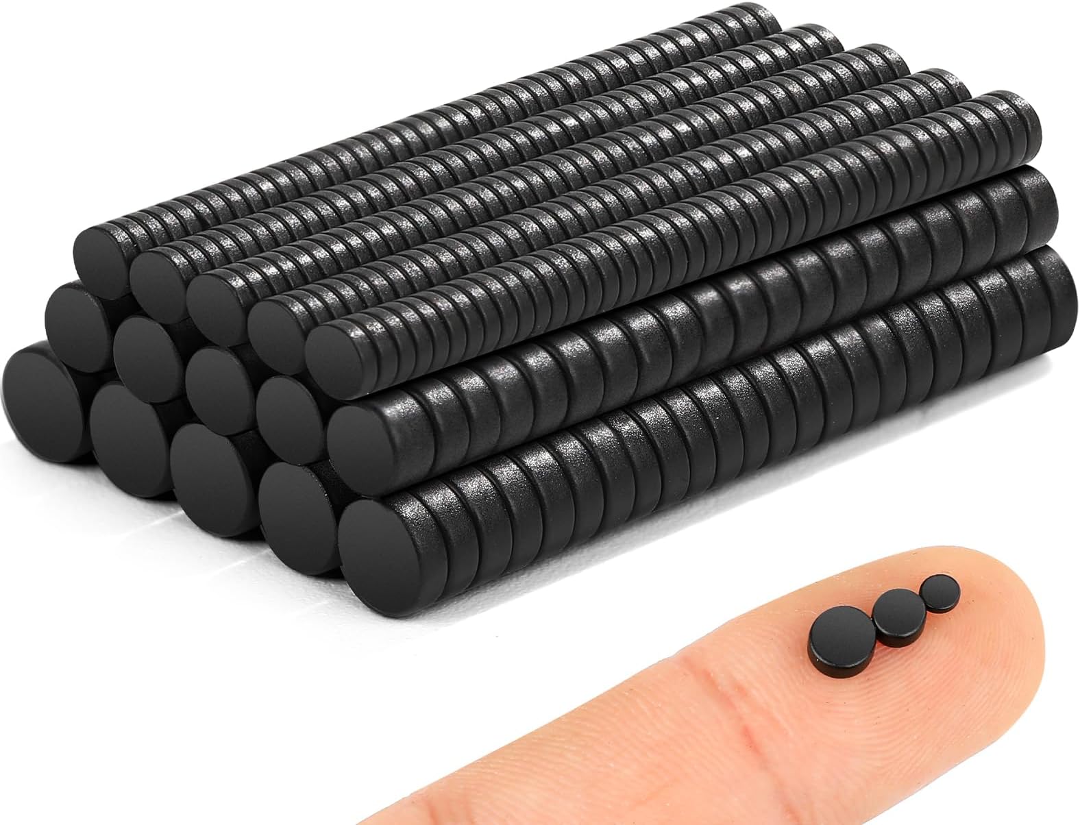 TRYMAG Black Small 400Pcs Rare Earth Magnets, 3 Different Sizes Tiny Mini for Crafts, Small Round Fridge Magnets for Miniatures, Refrigerator, Office, Kitchen, Cabinet