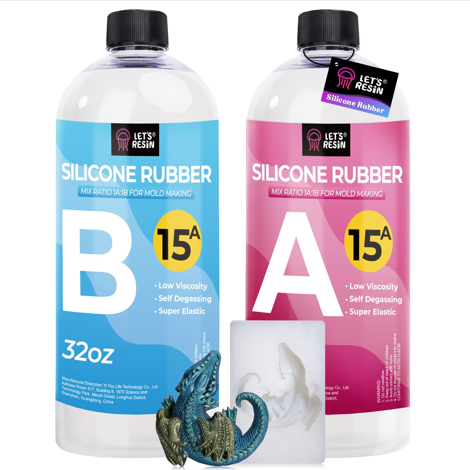 LET'S RESIN Silicone Mold Making Kit 63.48oz/3.968lbs,Non-Toxic Mold Making Silicone Rubber,Silicone Mold Maker,Clear Liquid Molding Silicone Kit for Resin Molds, Silicone Molds Making…