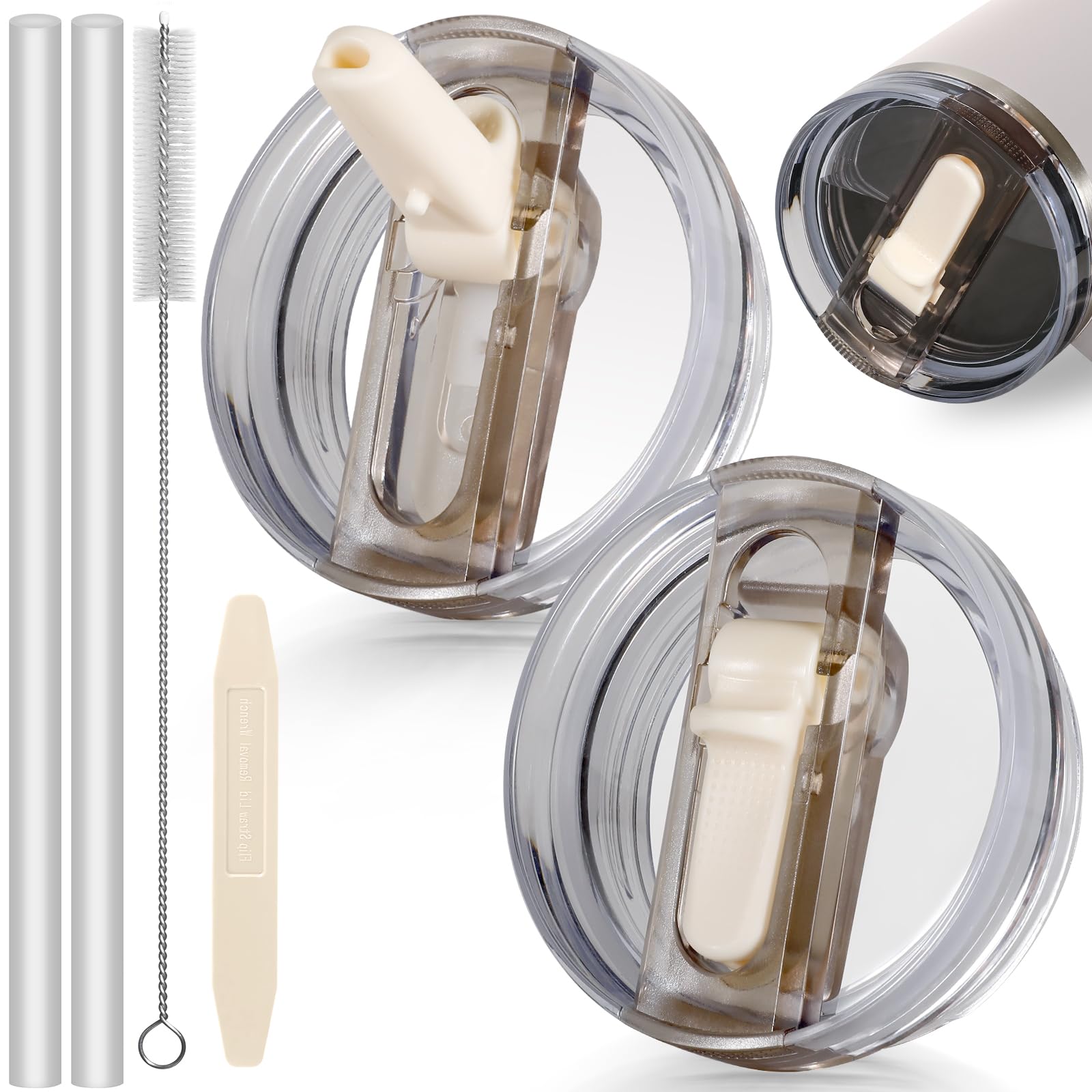 ANTAND 40oz Flip Straw Leak Proof Lid for Stanley Cup Accessories, 2 Pack No Spill Lid Replacement 40 oz Tumbler Detachable Cover Topper for Stanley