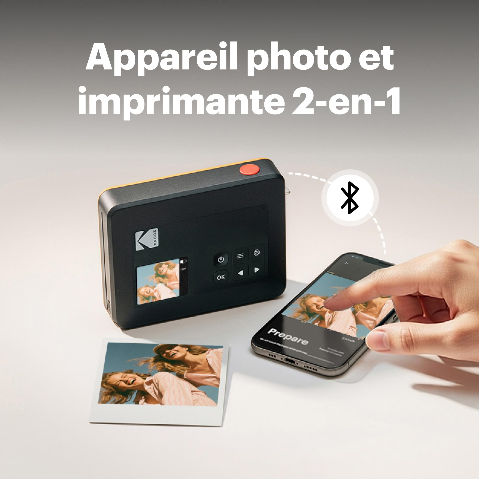 Kodak Mini Shot 3 Retro Cadeau Noel, Appareil Photo Instantané Vintage avec Imprimante Photo Portable, 76x76 mm, Technologie 4Pass, Pack de 38 Papiers Photo – Blanc