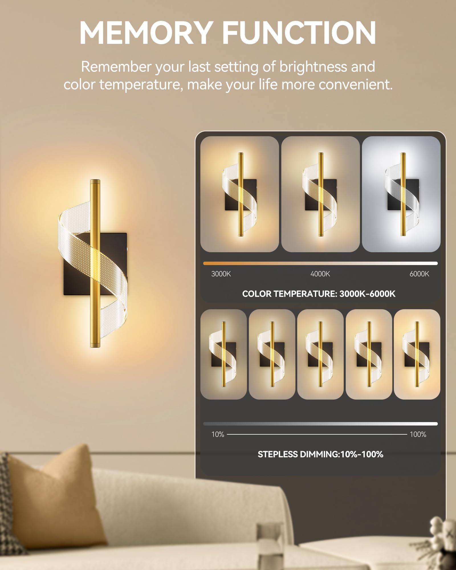 T-SUNUS Wandleuchte Innen Akku, Kabellose Aufladbare Wandlampe Innen Akku mit Fernbedienung, Einstellbarer Lichtstrahl, 3 Farbtemperatur für Wohnzimmer Schlafzimmer Korridor Treppe 2 Stück