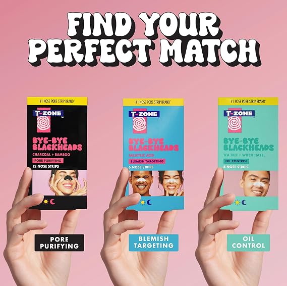 T-Zone Charcoal & Bamboo Blackhead Removal Nose Pore Strips (12 Pack) | Activated charcoal strips help grip blackheads, dirt and excess oil for a satisfying peel and cleaner-looking nose in minutes