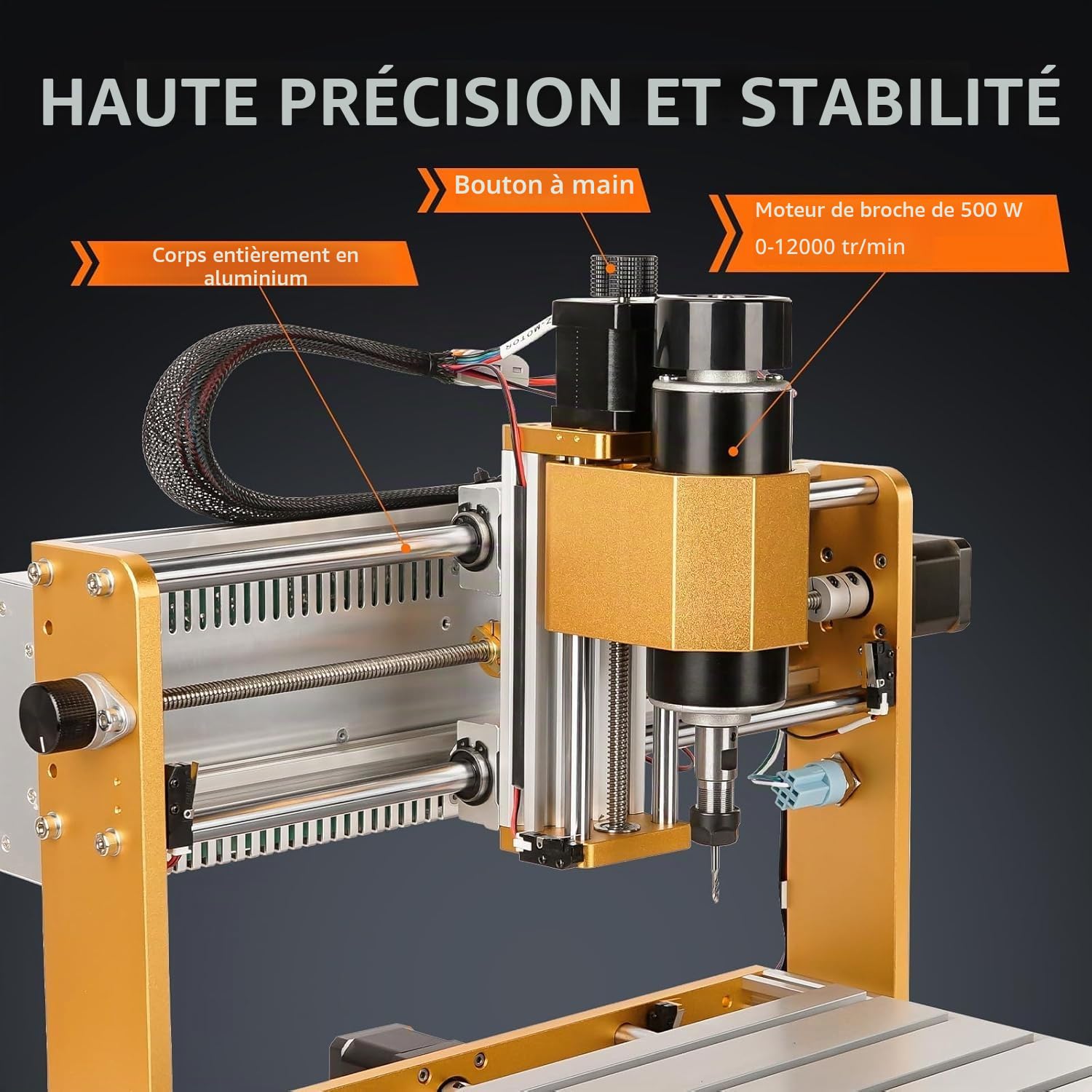 LUNYEE 3018 PRO MAX 500W Fraiseuse CNC All-Metal 3 axes Fraiseuse, interrupteurs de fin de course et arrêt d'urgence, 300 x 180 x 80 mm, zone de travail CNC pour bois, acrylique, MDF, sculpture en