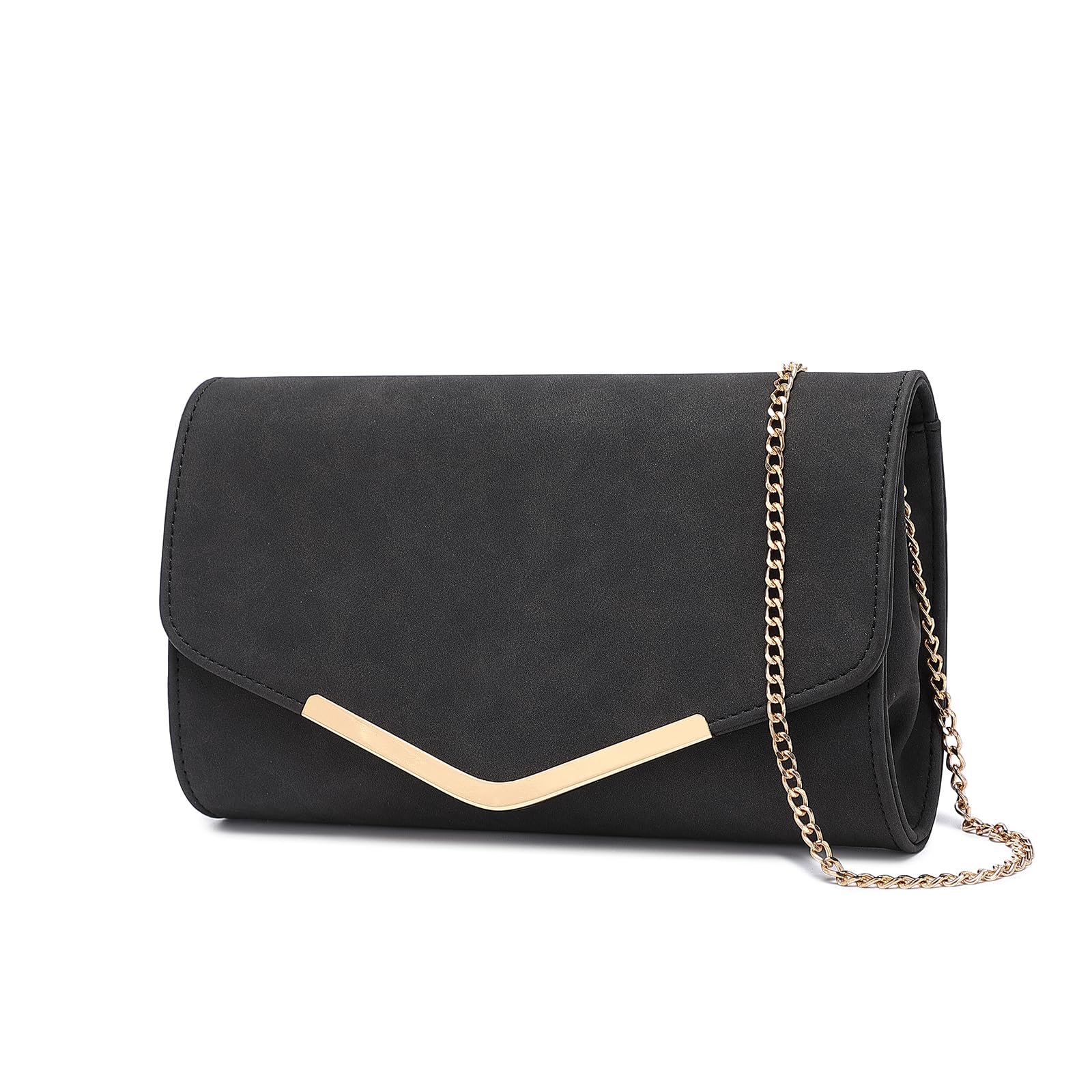 Miss Lulu Women's Clutches - Suede Clutch Bag with Chain - Elegant Evening Bags for Weddings and Evenings