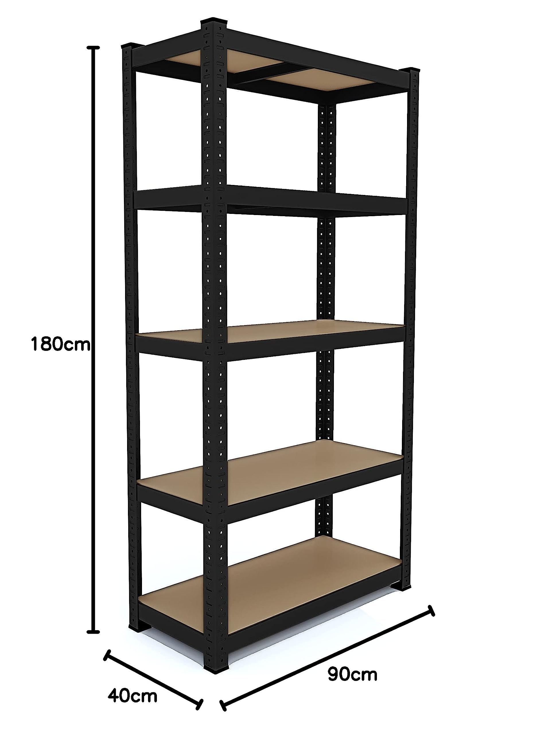 Półka metalowa i MDF Półka o wysokim przepływie do 875 kg Z 5 Regulowanymi Półkami Idealny Do Garażu Warsztat Piwnica Magazyn Modułowa Projekt 180 x 90 x 40 cm (Czarny)