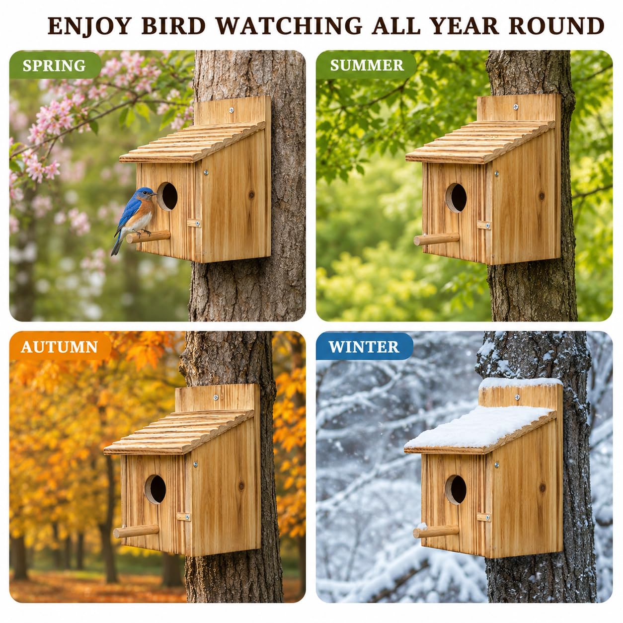 Casa de pájaros de Madera, casa de pájaros de Madera para Exteriores con Poste para pinzón, pájaro Azul, cardenales, casa de pájaros Colgante, jardín, Casas de Campo