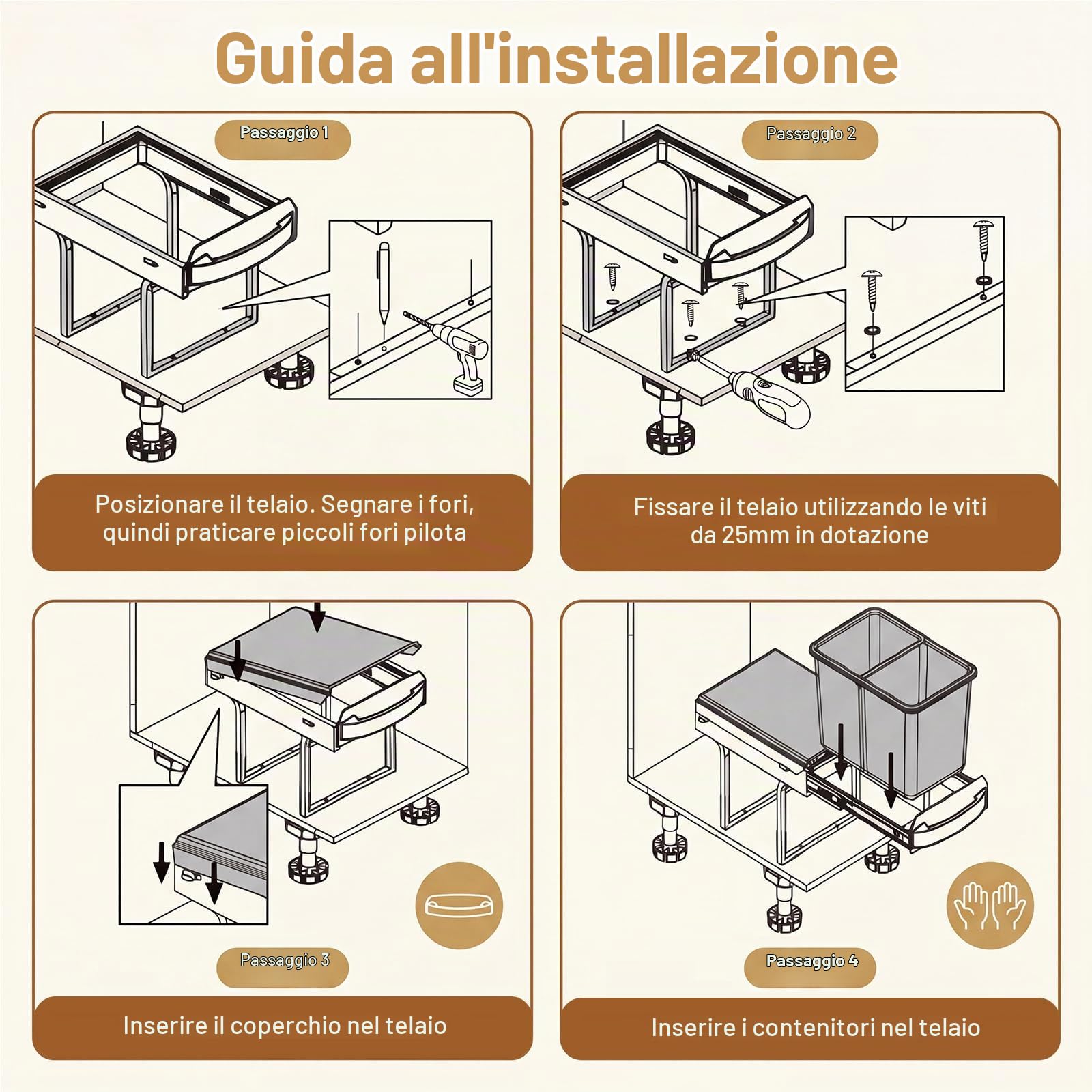LIFEZEAL Pattumiera Estraibile Sottolavello 2 x 20L, Cestino Raccolta con 2 Secchi Rimovibili, Guide Telescopiche, Manico e Coperchio in ABS, Bidone per Rifiuti 50,5 x 33,5 x 41 cm, Grigio