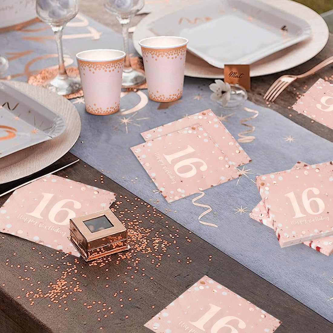 40 Serviettes Papier Anniversaire 'Joyeux 18 Ans' - Motif Rose Or, 33x33 Cm - Décoration Fête Fille Femme