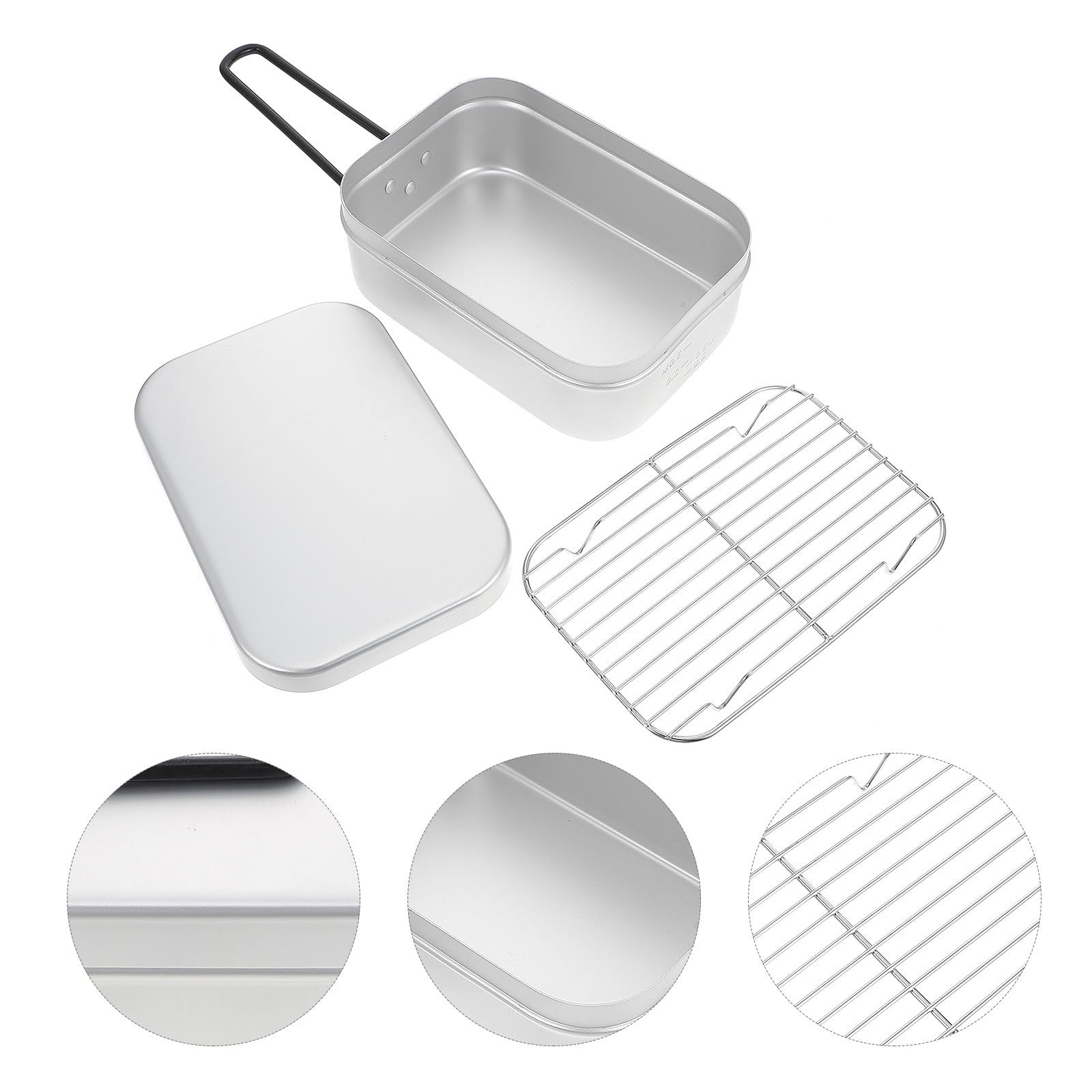 Toyvian Fiambrera Cuadrada para Exteriores Diseño Antideslizante y Asa Plegable, Fabricada en Aleación de Aluminio Ligera, Adecuado para Actividades al Aire Libre y Picnic, Pack de 2