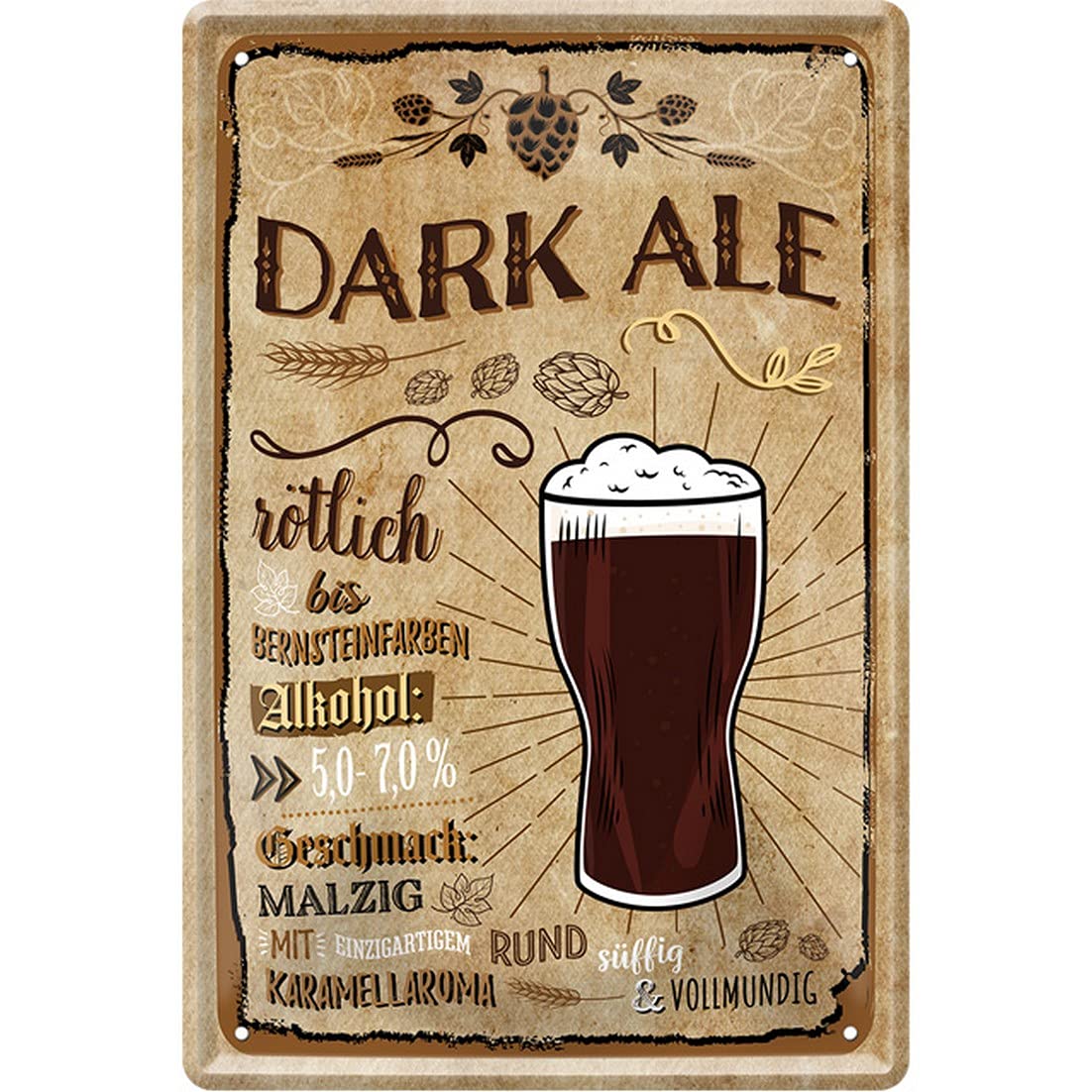 HHS Beer Types Decorative Funny Beer Tin Signs Beer Drinker Wall Sign Door Sign Pub Bar Pup Bistro (20 x 30 cm, Dark Ale
