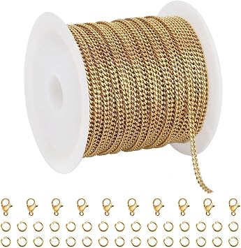 SMYHTGLIF 10 Meters Gold Stainless Steel Curb Chain for Jewelry Making