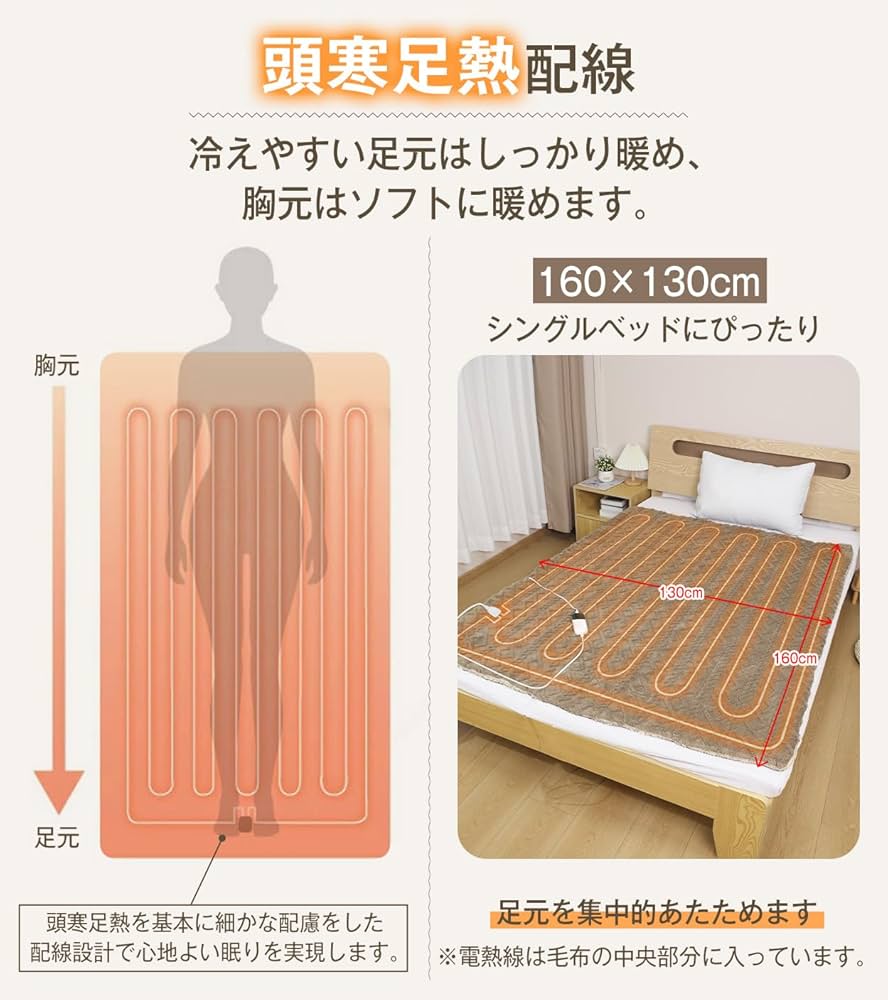 Amazon.co.jp : Heshare 電気毛布 掛け敷き兼用 160*130cm 速暖 7段階