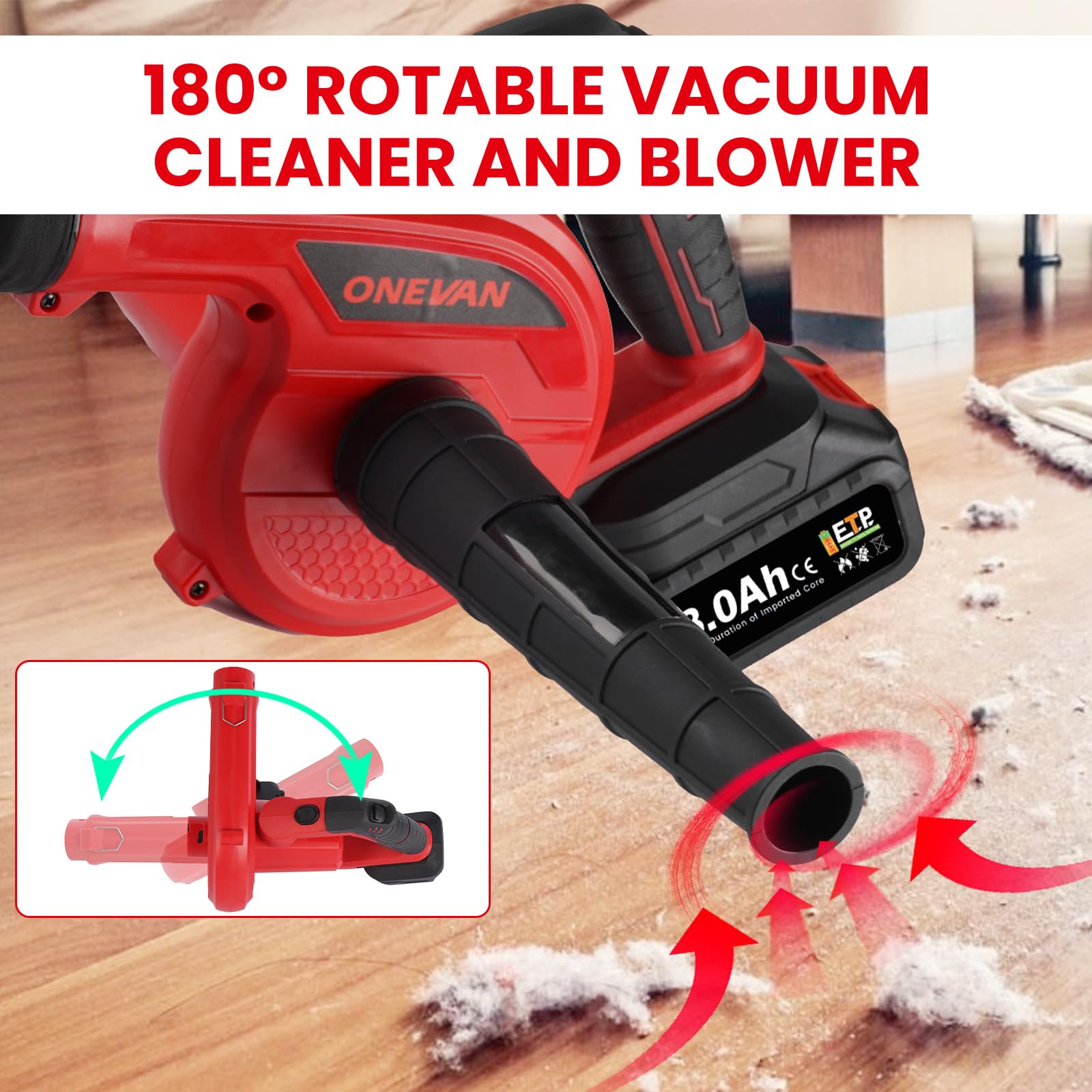 Soffiatore Aspirapolvere 2 In 1 A Batteria, 18000 Giri/min, 354 Km/h, Leggero E Senza Fili Con 2 Batterie 3.0Ah - Foto 3