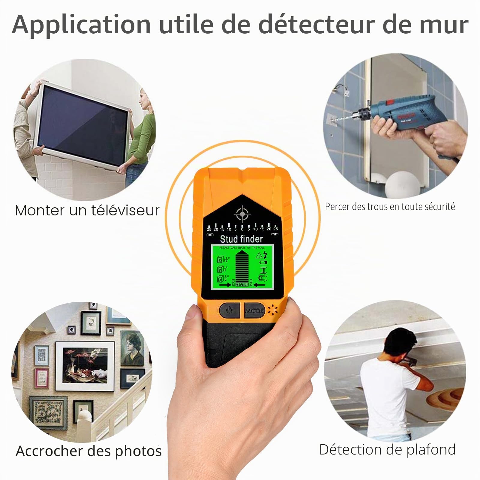 Proster Détecteur Mural 7-en-1 Haute Précision avec Capteur Intelligent, Scanneur Multifonction Écran LCD Rétroéclairé, Détection de Fils AC/Métal/Bois/Tuyaux pour Bricolage/Maison/Chantier