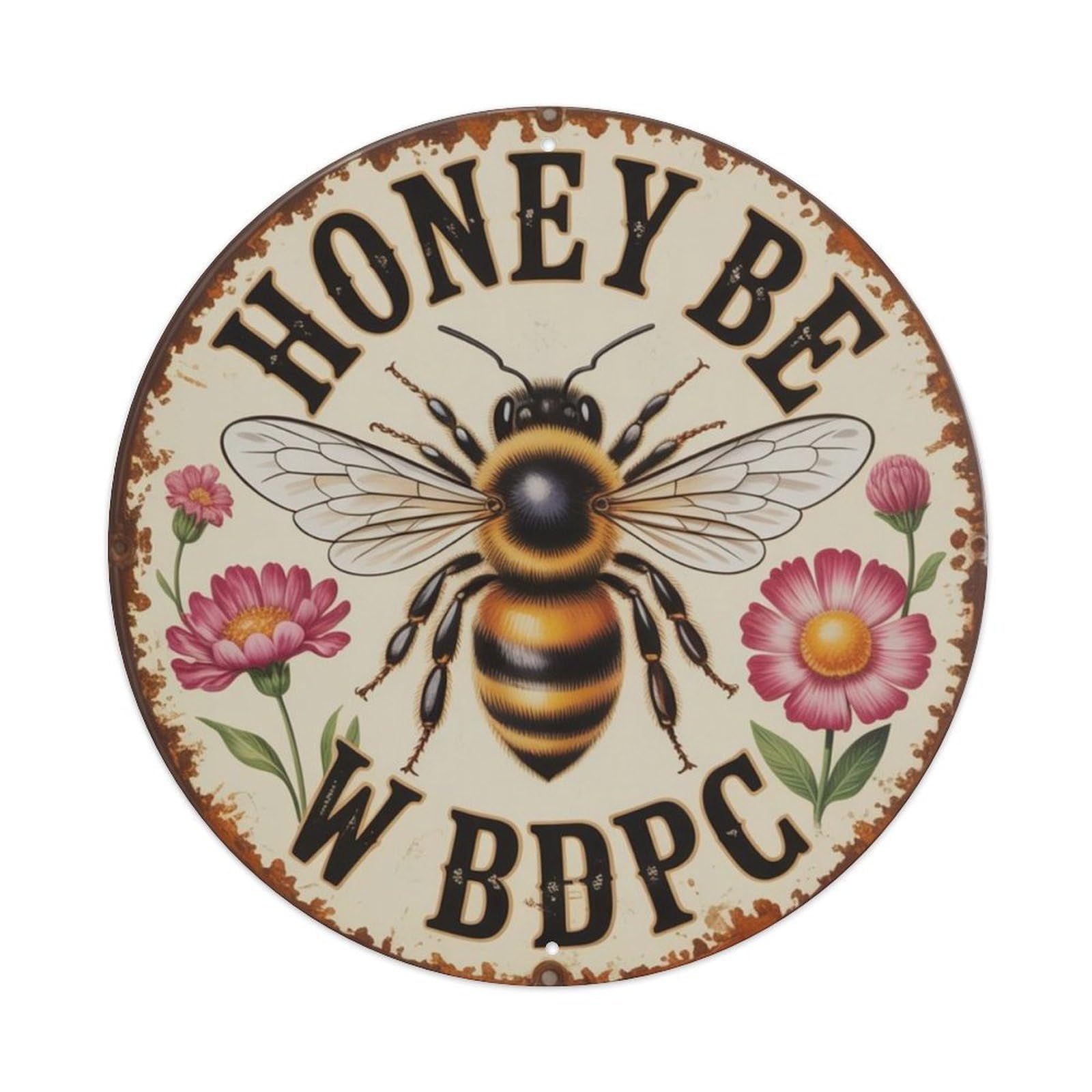 Bee & Wild Flower Vintage Metal Tin Sign Plaque