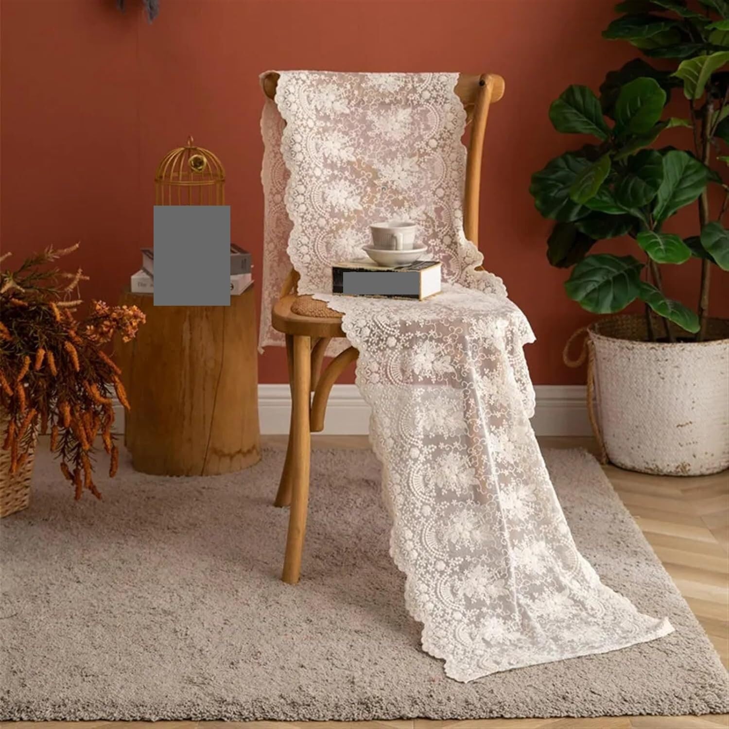 Koronkowy bieżnik na stół, Kwiatowy haft Ślubna herbata na baby shower(Beige,40x200cm 1pc)