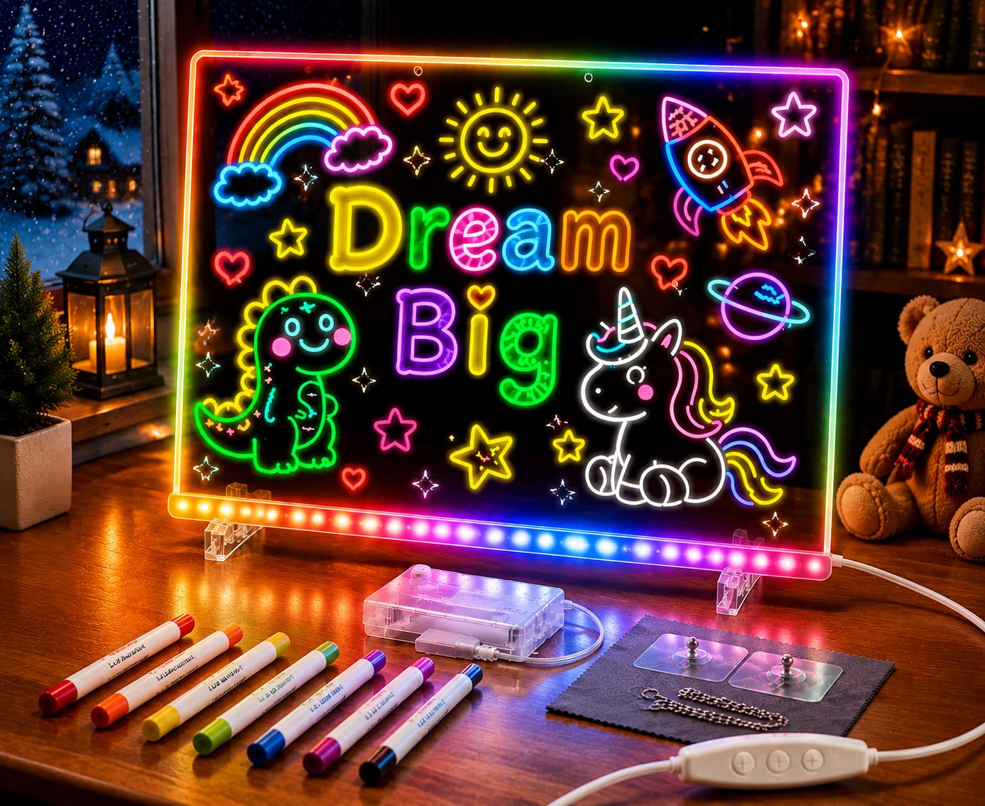 YSMNDE Led Drawing Board, 7 Colors Acrylic Doodle Neon Glow Pad 15.7X11.8''