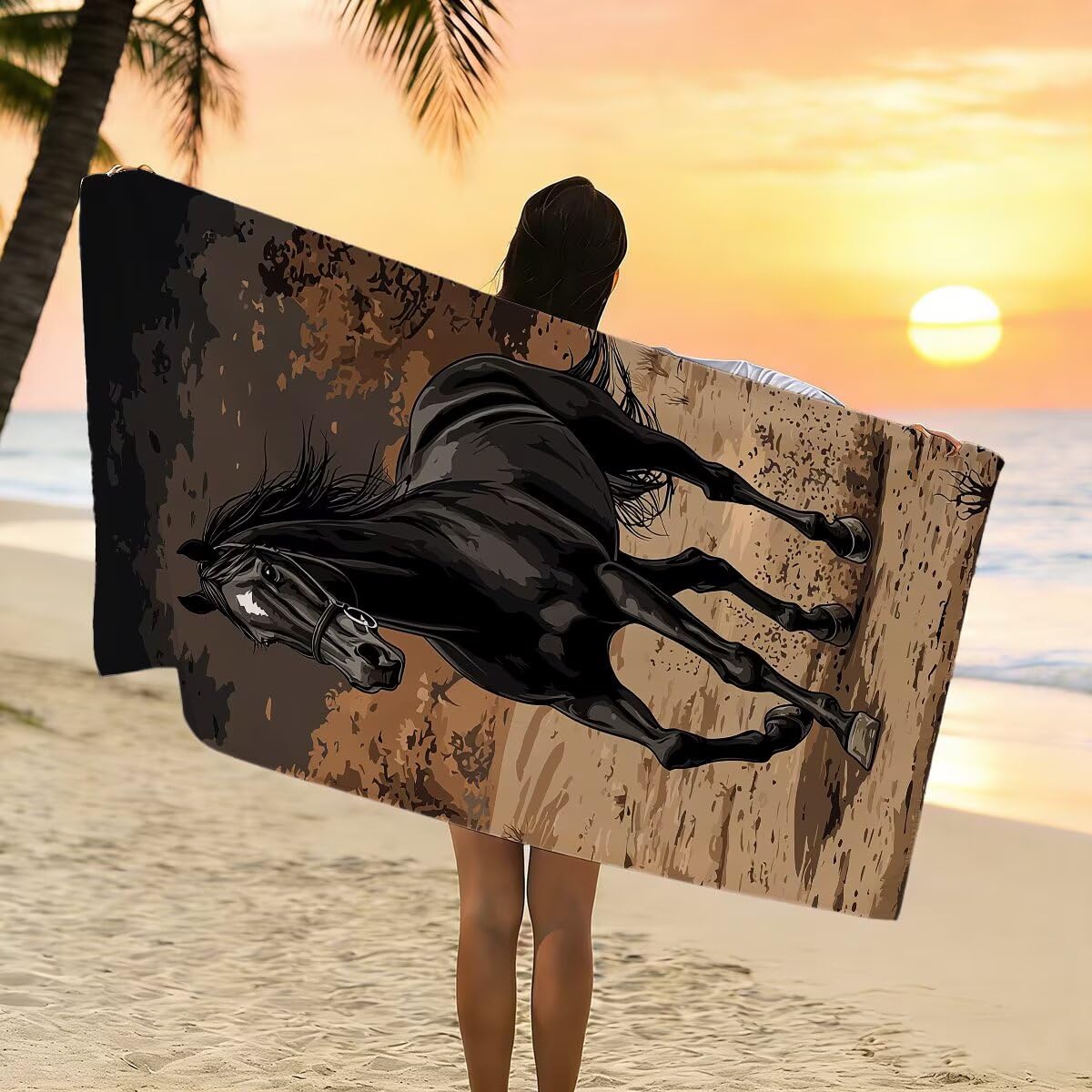 Toalla Playa 100x220cm, Juego de 2 Toalla Gimnasio Hombre Mujer, Secado Rapido Toallas Microfibra Grande, Suave y Ligera Antiarena Toallas de Playa Microfibra para Viaje, Regalo Mujer (Caballo) -4277